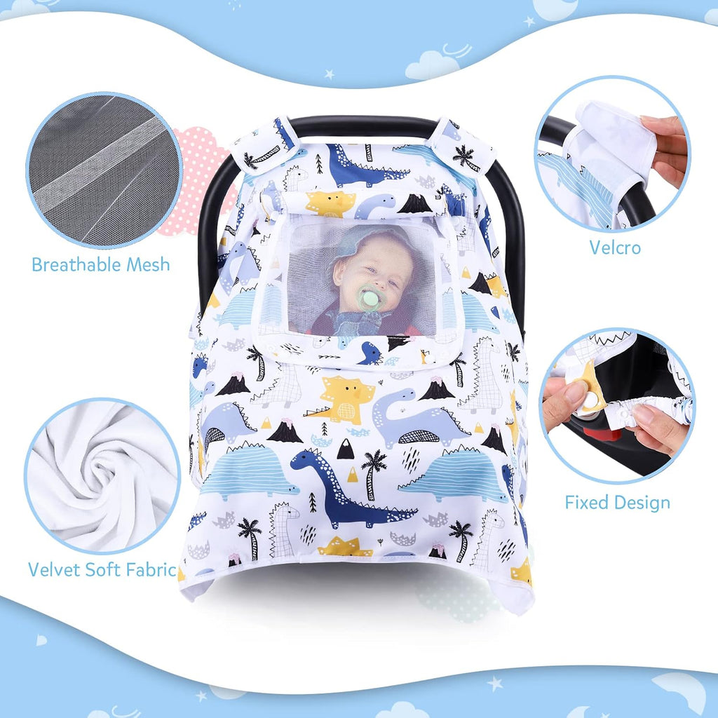 THE KENKYO Car Seat Covers for Babies, Baby Car Seat Cover for Girls Boys, Kick-Proof Newborn Carrier Canopy with Breathable Mesh Peep Window, Windproof Stroller Cover for All Seasons