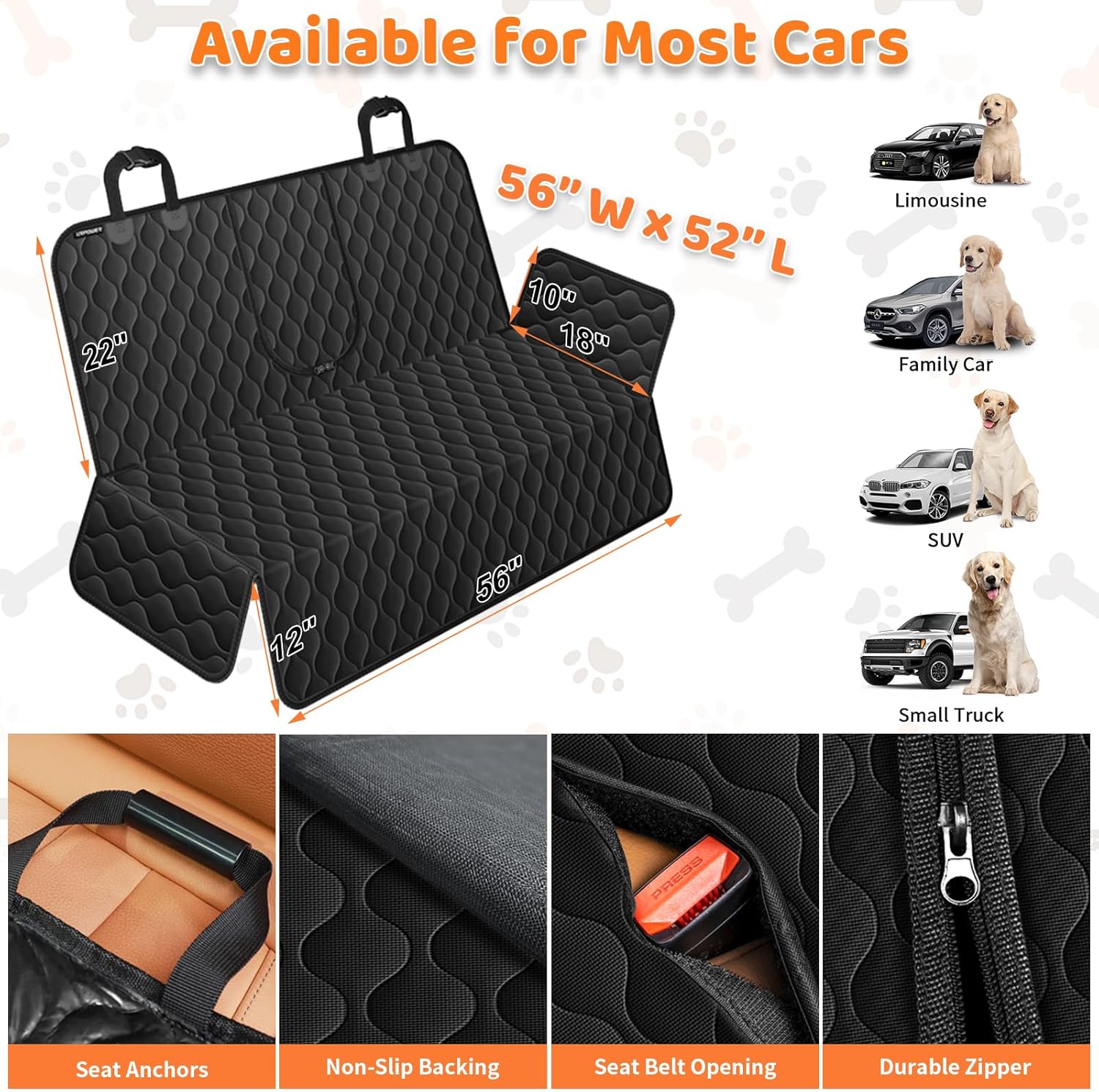 URPOWER Dog Car Seat Cover for Back Seat - Waterproof Bench Seat Cover Fits Middle Armrest for Cars, SUVs & Small Trucks, Nonslip Backseat Dog Covers Rear Seat Protector for Pets and Child