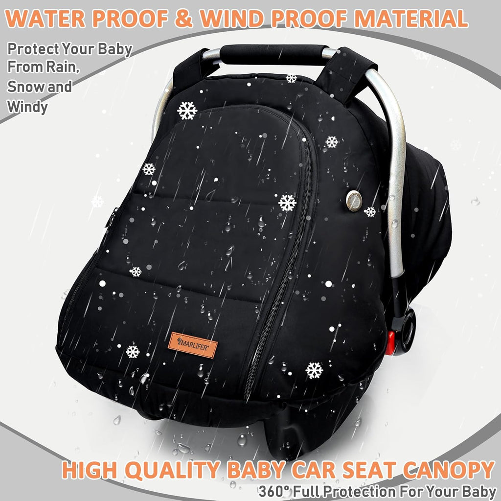 Waterproof Winter Baby Car Seat Cover, Carseat Cover Boys, Cozy & Warm Cover, Infant Car Seat Canopy, Universal Cold Weather Shield, Black