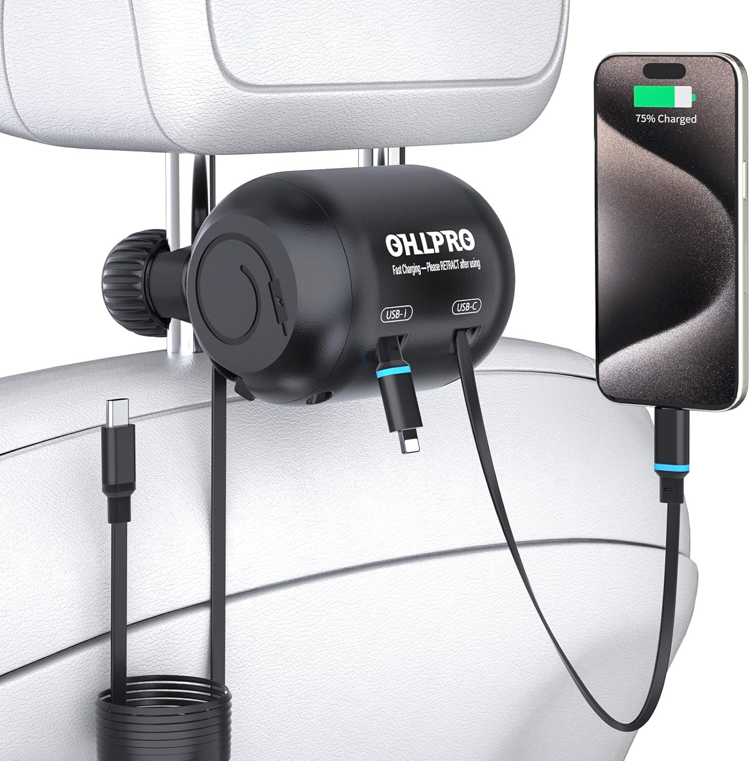 OHLPRO 2 in 1 Backseat Car Charging Station Box, 45W Fast Charge Multi Retractable Car Charger for iPhone/Samsung and Tablets, for Lyft Uber Driver and Passengers for Chargers