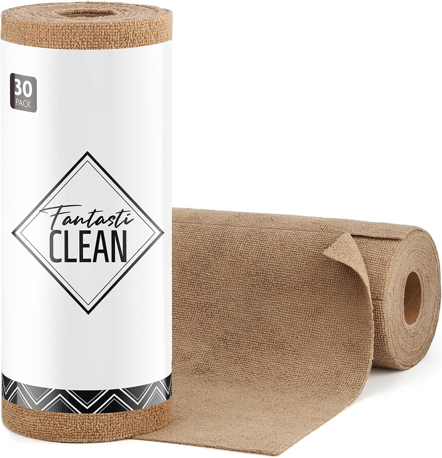 Fantasticlean Microfiber Cleaning Cloth Roll -75 Pack, Tear Away Microfiber Towels, 12" x 12", Reusable, Washable, Scratch Free, Ultra Absorbent Dishcloth for Home Supplies, Car, Pet, Kitchen (Beige)