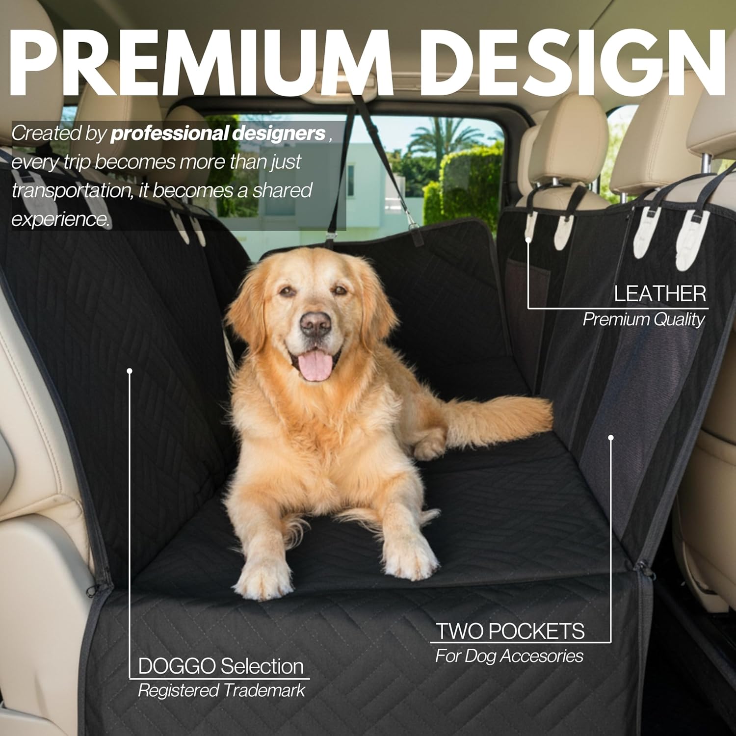 Premium Dog Back Seat Extender | Supports 400 lbs | Waterproof Hard Bottom & Non-Slip Design | Pet Seat Cover with Mesh Window & Storage Pocket | Fits Cars, SUVs & Truck (Black)