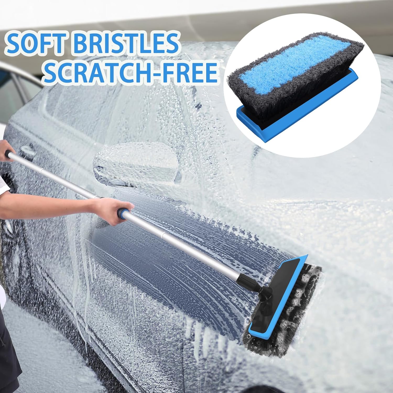 Wontolf 62'' Car Wash Brush with Long Handle, Scratch-Free Soft Bristles Sturdy Car Wash Mop Kit, Complete Car Cleaning Brush Kit Wash Mitt Towel Windshield Squeegee Wheel Tire Brush for Car Truck RV