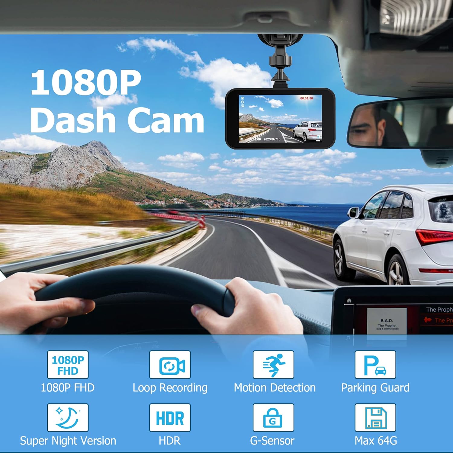 1080P Full HD Dash Camera for Cars, Diamond Lark Dash Cam Front with 32G SD Card, 3”LCD Screen, 170°Wide Angle, Dashboard DashCam with Loop Recording, HDR, Night Vision, G-Sensor, Parking Monitor