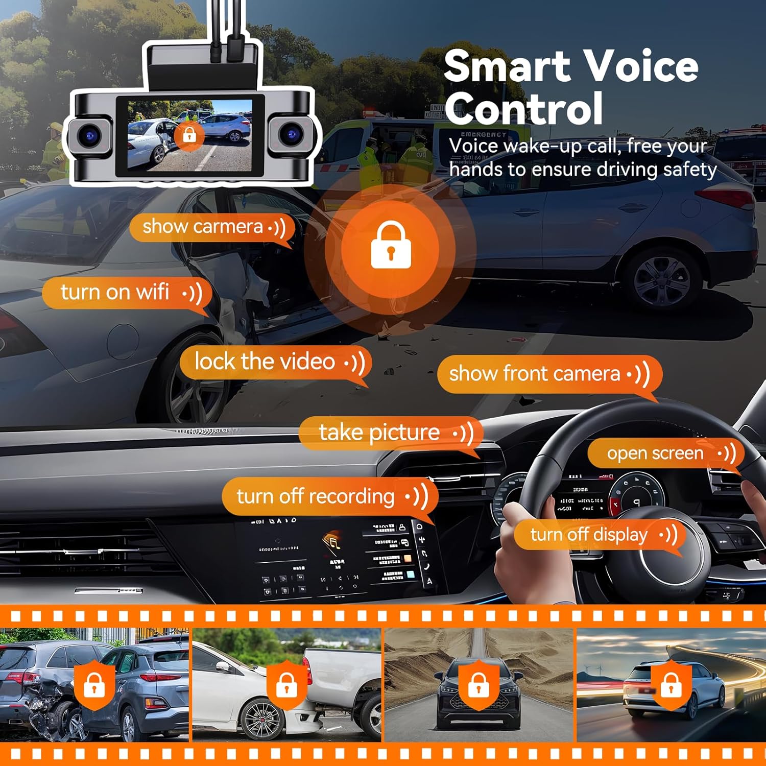 4K 360° DashCam for Cars,4 Channel Car Dash Cam Front and Rear Inside with 128GB Card Included,Voice Control,5.8G WiFi GPS,IR Night Vision, G Sensor, 24/7 Parking Mode &Loop Recording Dash Camera