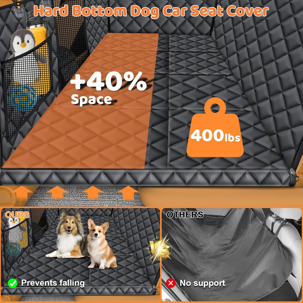 URPOWER Backseat Extender for Dogs - Hard Bottom Dog Car Seat Cover for Back Seat, Foldable Dog Hammock for Car, SUV, and Truck, Pet Rear Seat Protector Dogs Travel Bed with Mesh Window & Side Flaps