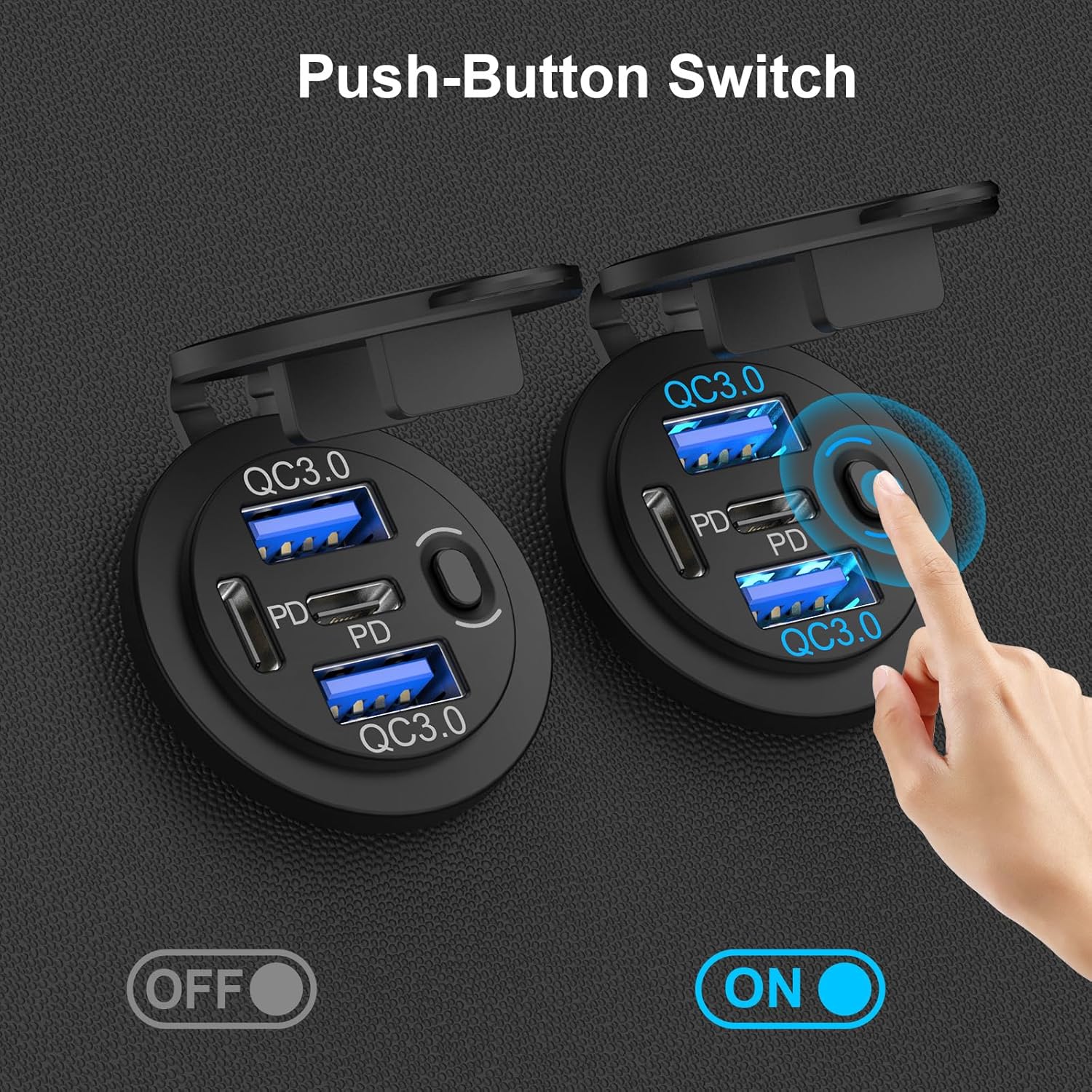 2 Pack 12V USB Outlet 4 Port Car Charger, 78W Super Fast Dual PD3.0 & QC3.0 Multiple USB Port for Car, USB C Cigarette Lighter Replacement 12 Volt Socket Waterproof for Marine Boat Motorcycle RV Golf