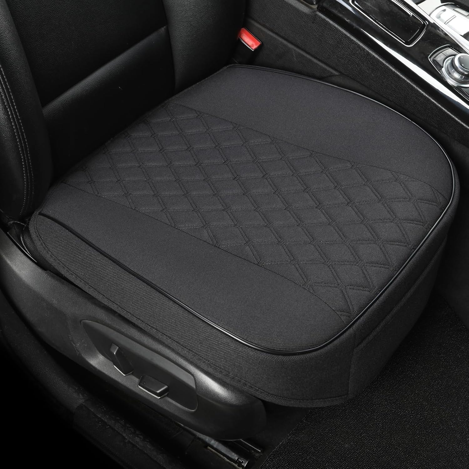 West Llama Linen Front Car Seat Cover Protector Anti-Slip Bottom Seat Cover Fits 95% of Vehicles,Wrapping Around The Bottom,Diamond Pattern(Black-2Pcs)