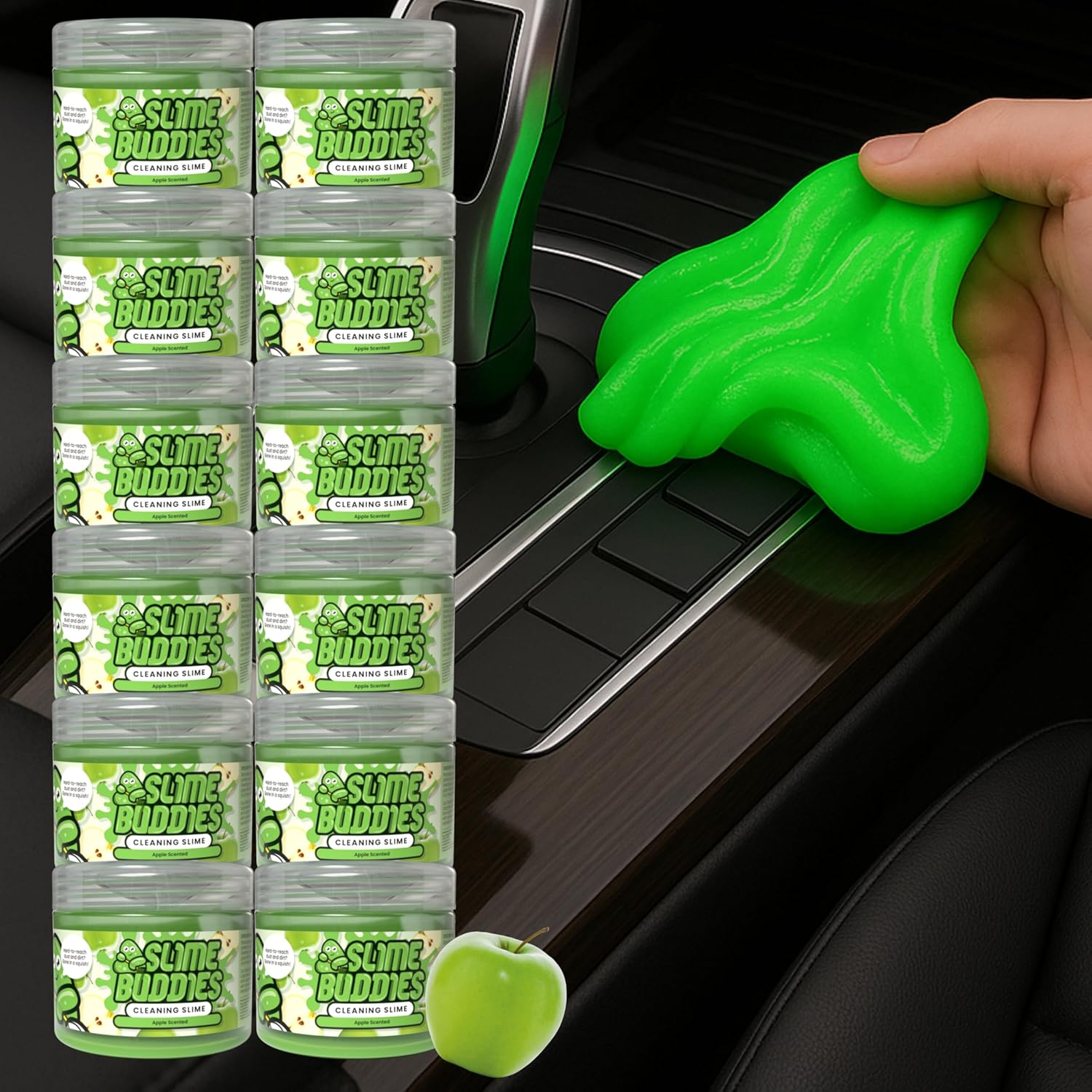 Slime Buddies Car Cleaning Gel Putty - 12 Pack Lemon Scented Interior Detailing Tool for Cup Holder, Air Vent & Keyboard - Reusable Auto Detailing Accessories - Dust Remover Goop - Gifts for Men Women
