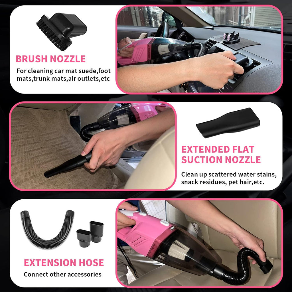 Pink Car Interior Detailing Kit, 16Pcs Car Cleaning Kit with High Power Handheld Vacuum, Detailing Brush Set, Cleaning Gel, Windshield Cleaning Tool, Complete Car Cleaning Supplies for Women