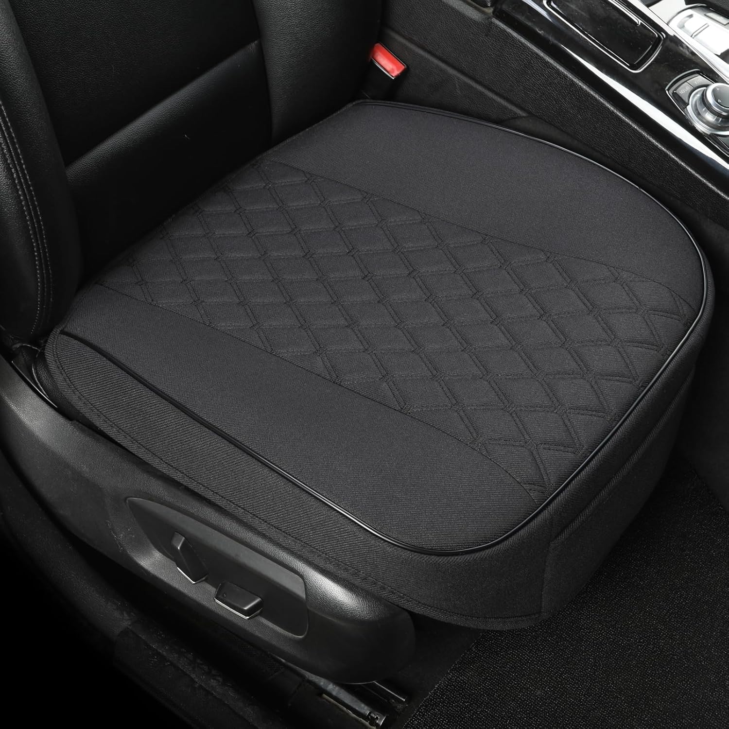 West Llama Linen Front Car Seat Cover Protector Anti-Slip Bottom Seat Cover Fits 95% of Vehicles,Wrapping Around The Bottom,Diamond Pattern(Black-2Pcs)