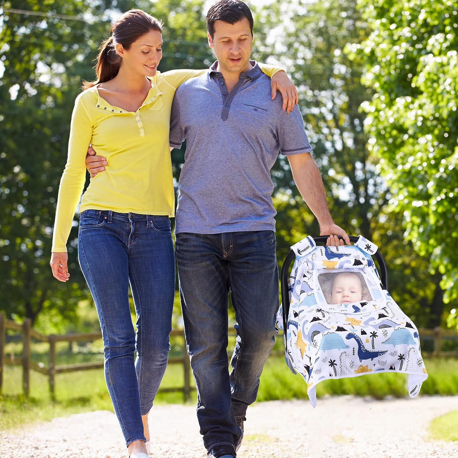 THE KENKYO Car Seat Covers for Babies, Baby Car Seat Cover for Girls Boys, Kick-Proof Newborn Carrier Canopy with Breathable Mesh Peep Window, Windproof Stroller Cover for All Seasons