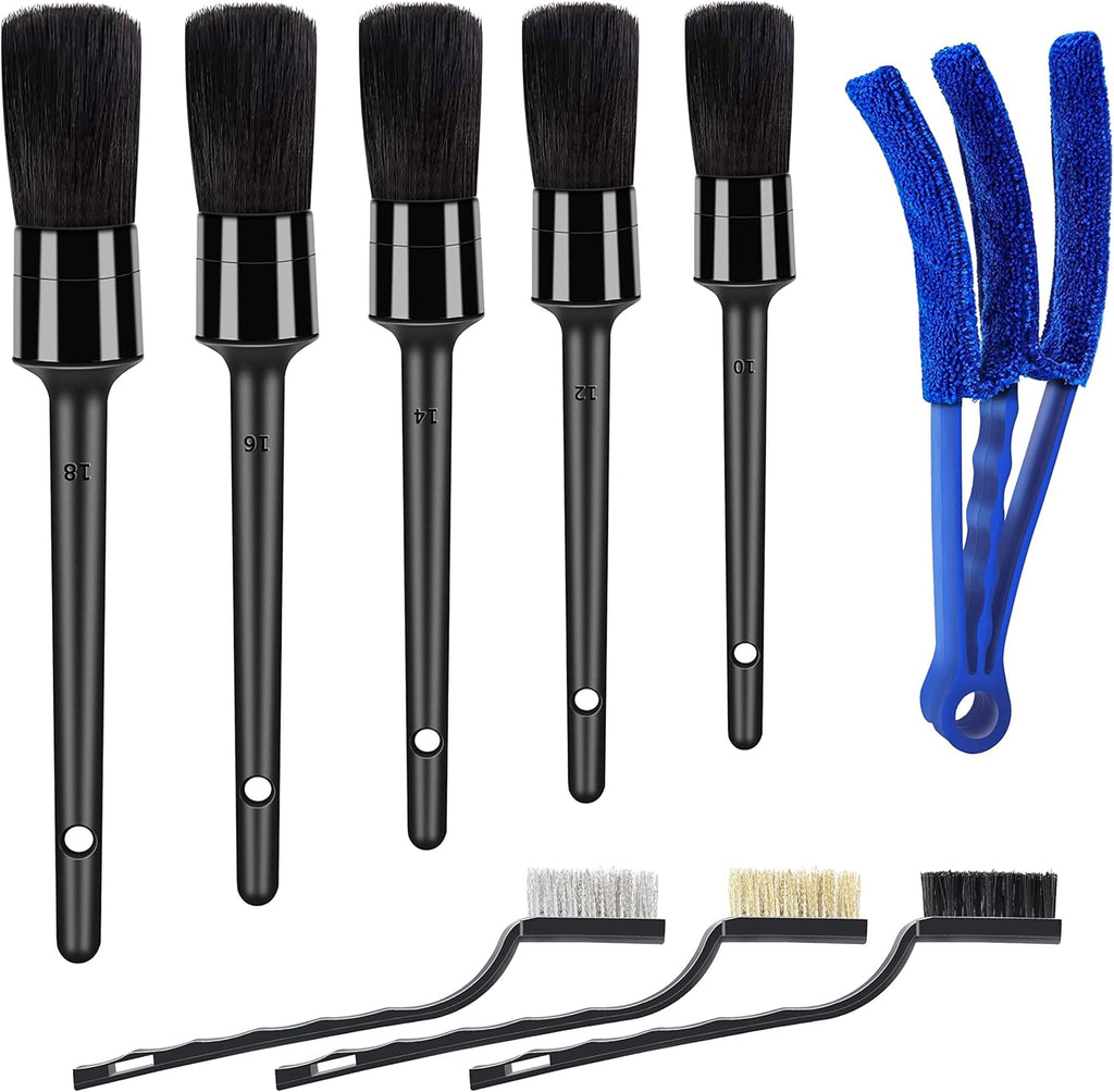 10pcs Auto Car Detailing Brush Set Car Interior Cleaning Kit Includes 5 Boar Hair Detail Brush,3 Wire Brush, 2 Air Vent Brush for Cleaning Car Interior Exterior, Dashboard Engines Leather Wheel