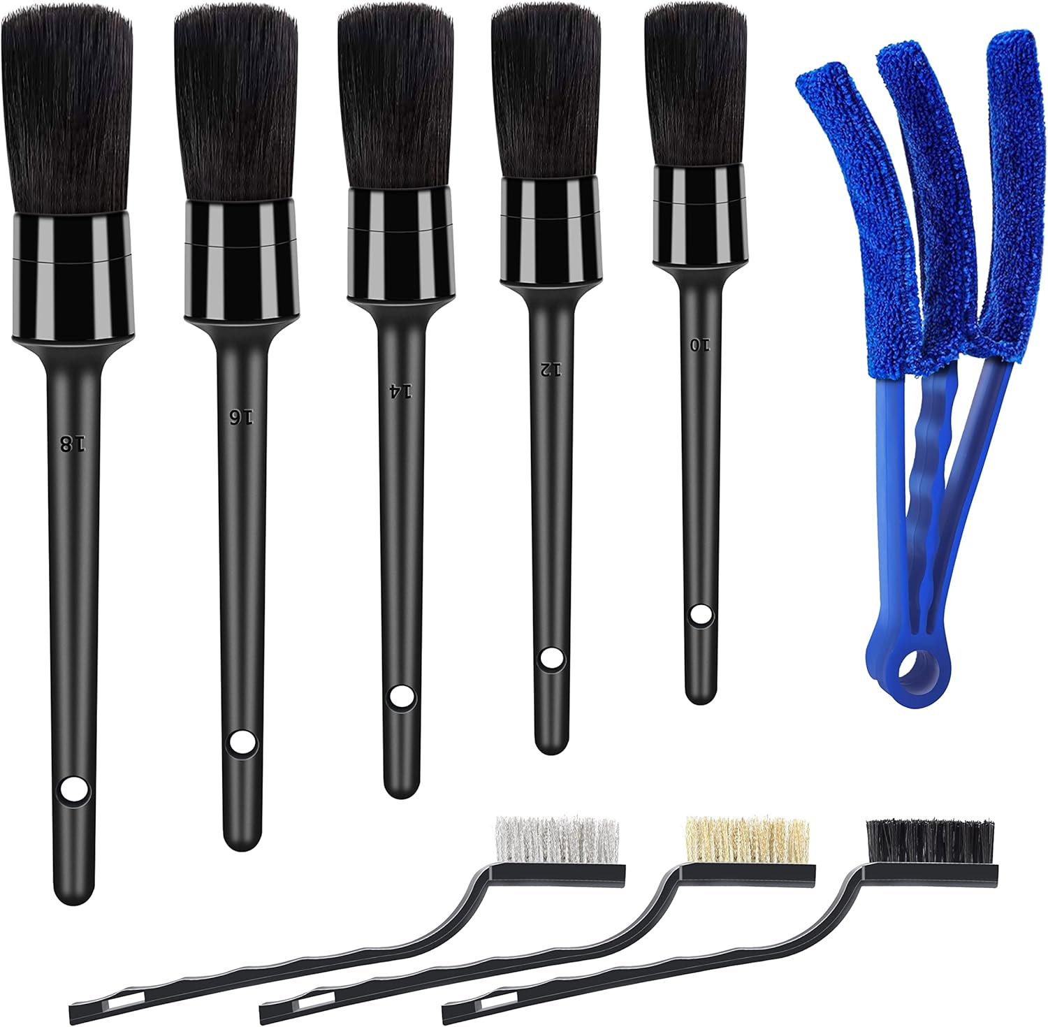 10pcs Auto Car Detailing Brush Set Car Interior Cleaning Kit Includes 5 Boar Hair Detail Brush,3 Wire Brush, 2 Air Vent Brush for Cleaning Car Interior Exterior, Dashboard Engines Leather Wheel