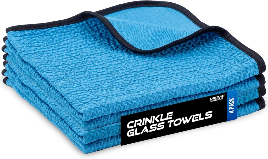 VIKING Glass Microfiber Cleaning Cloth for Car and Home 2 Pack, Glass Towels for Mirror, and Picture Frames, and Car Detailing Kit, 16 inch x 16 inch, Blue
