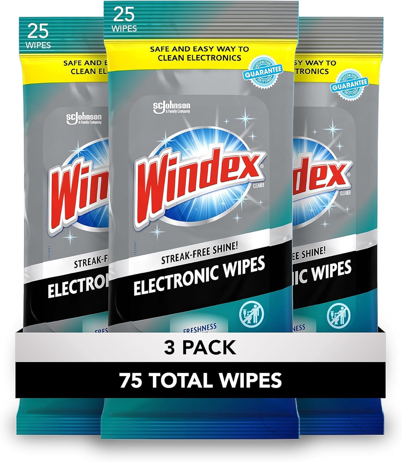 Windex Electronic Cleaning Wipes, Pre-Moistened Screen Wipes for TVs, Phones, and Other Electronics, Resealable for a Freshness Lock, 25 Count