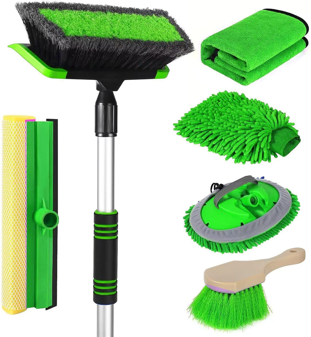 Wontolf 62'' Car Wash Brush with Long Handle, Scratch-Free Soft Bristles Sturdy Car Wash Mop Kit, Complete Car Cleaning Brush Kit Wash Mitt Towel Windshield Squeegee Wheel Tire Brush for Car Truck RV