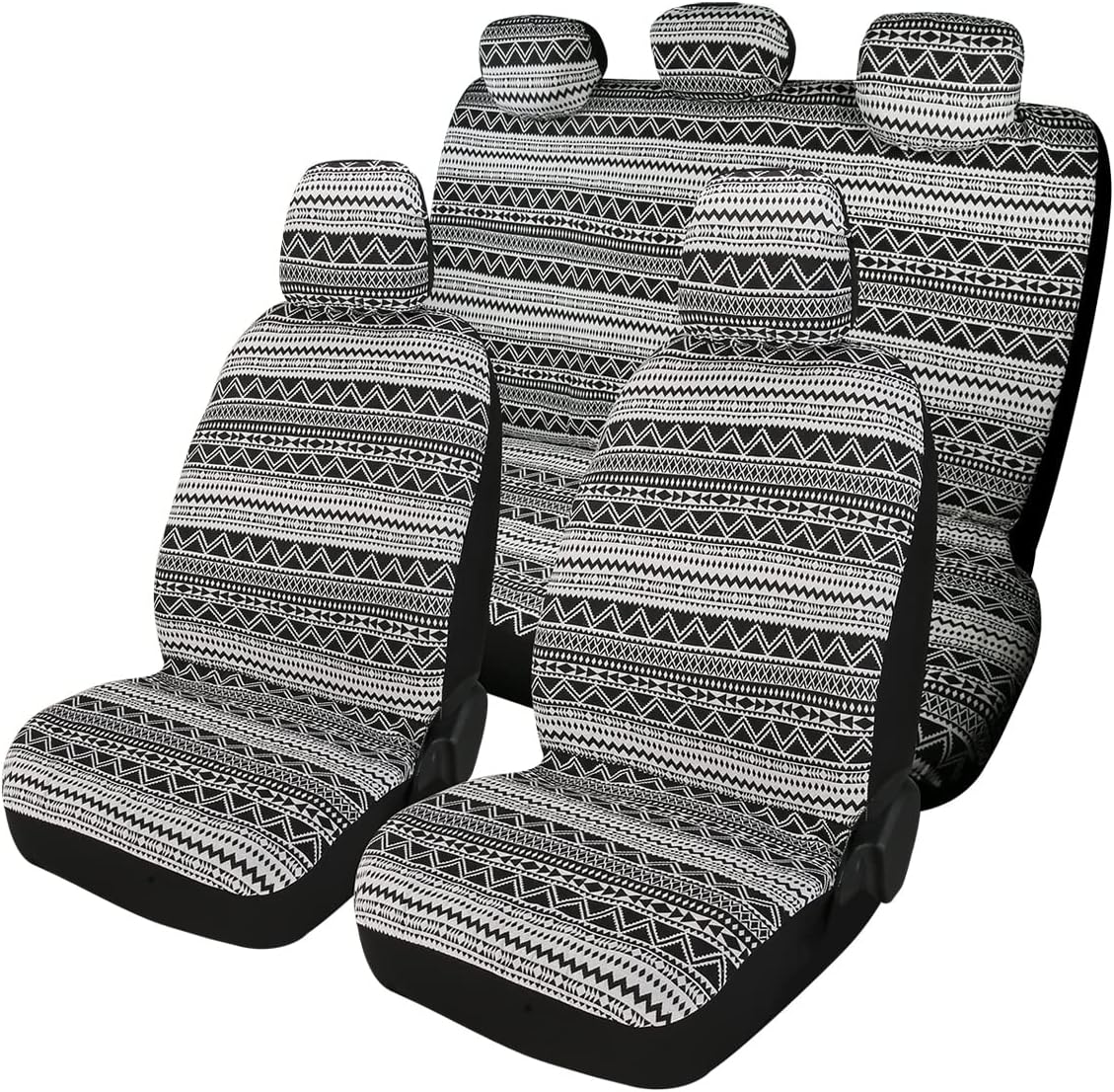 PONYJOYUP Baja Saddle Blanket Car Seat Covers 9PCS Full Set, Breathable and Washable Striped Woven Automotive Vehicle Seat Cover, Universal Seat Cover for Sedan, SUV, Truck, Airbag Compatible
