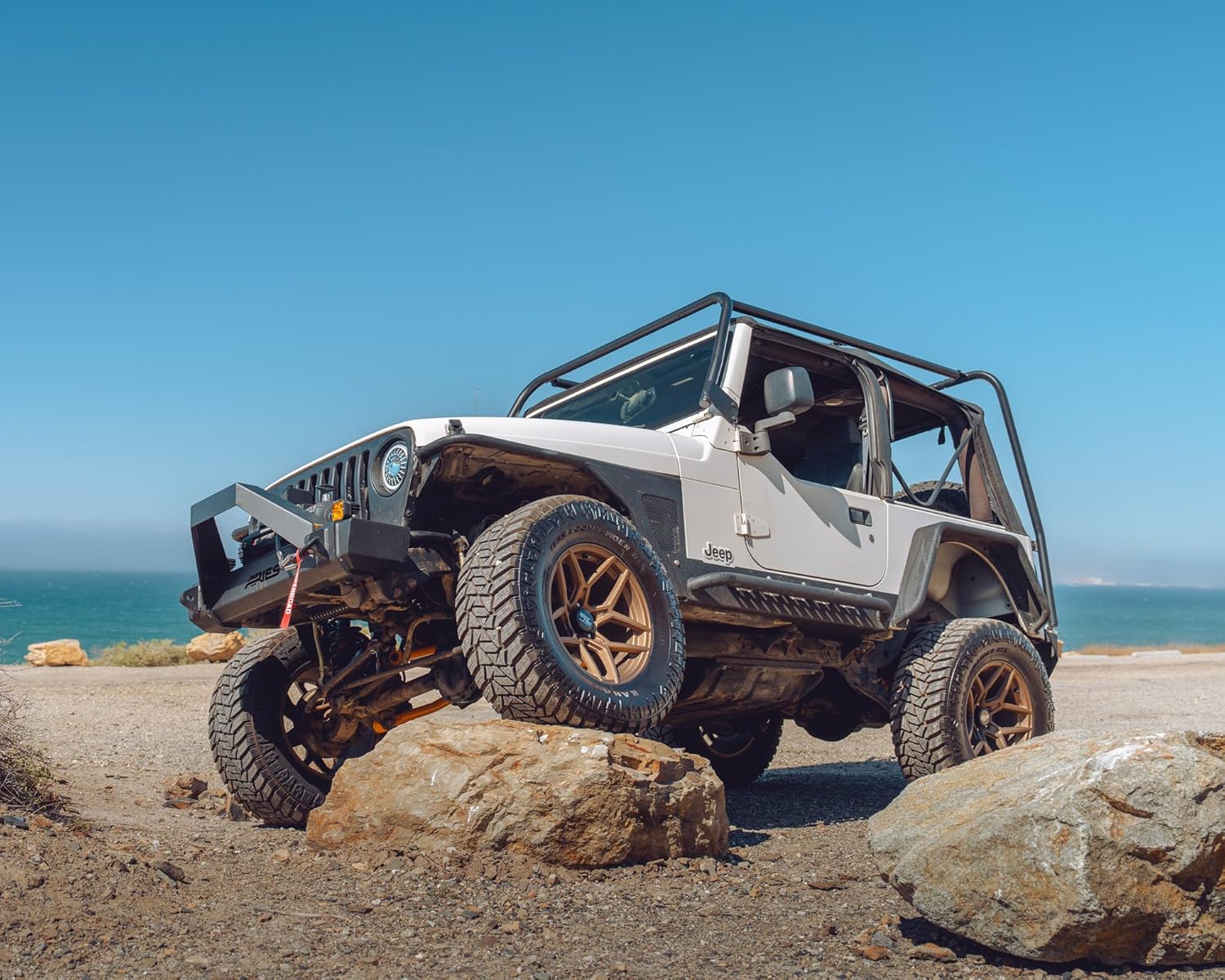 RockTrix RT105 17 inch Wheel Compatible with Jeep Wrangler YJ TJ 5x4.5 5x114.3 Bolt Pattern 17x9 (-12mm Offset, 4.5in Backspace) 71.5mm Bore, Bronze Wheel, Also fits Cherokee XJ Grand Cherokee ZJ