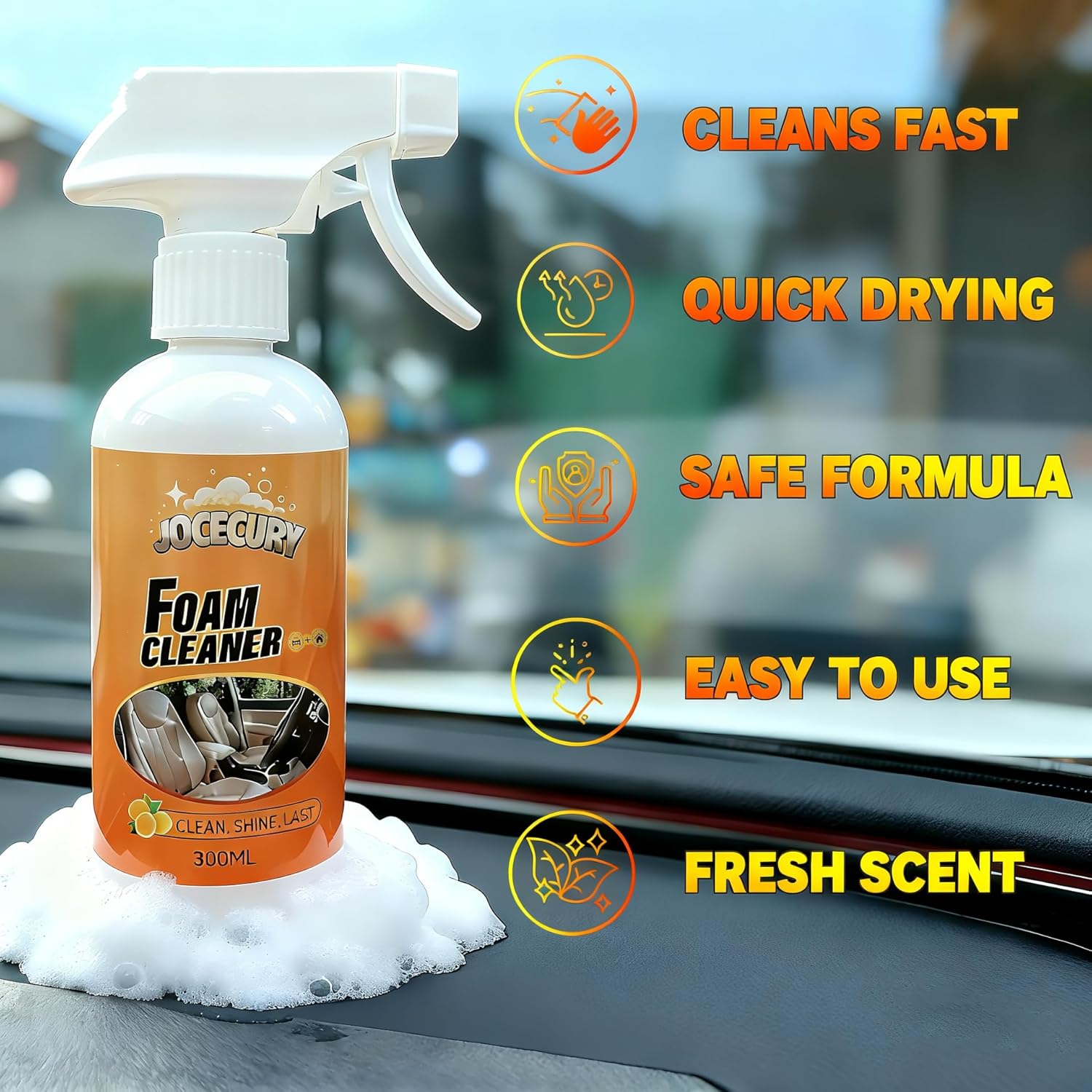 Jocecury 2Pcs Multi-Purpose Foam Cleaner – Car Interior, Leather Seats, Fabric, Shoes & Clothes, MAGIC FOAM CLEANER, Interior Detailer Spray, No Rinse, Deep Cleaning & Protection（600ML）