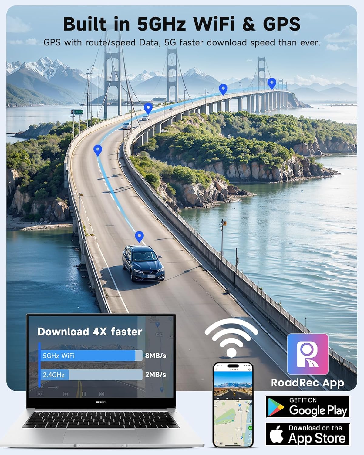 SARMERT 4K 3 Channel Dash Cam, Dash Cam Front and Rear C3, Free 64GB Card, 4K+1080P+1080P Dashcam, G-Sensor, WDR, APP, 5G WiFi, Night Vision, 24H Parking Monitor