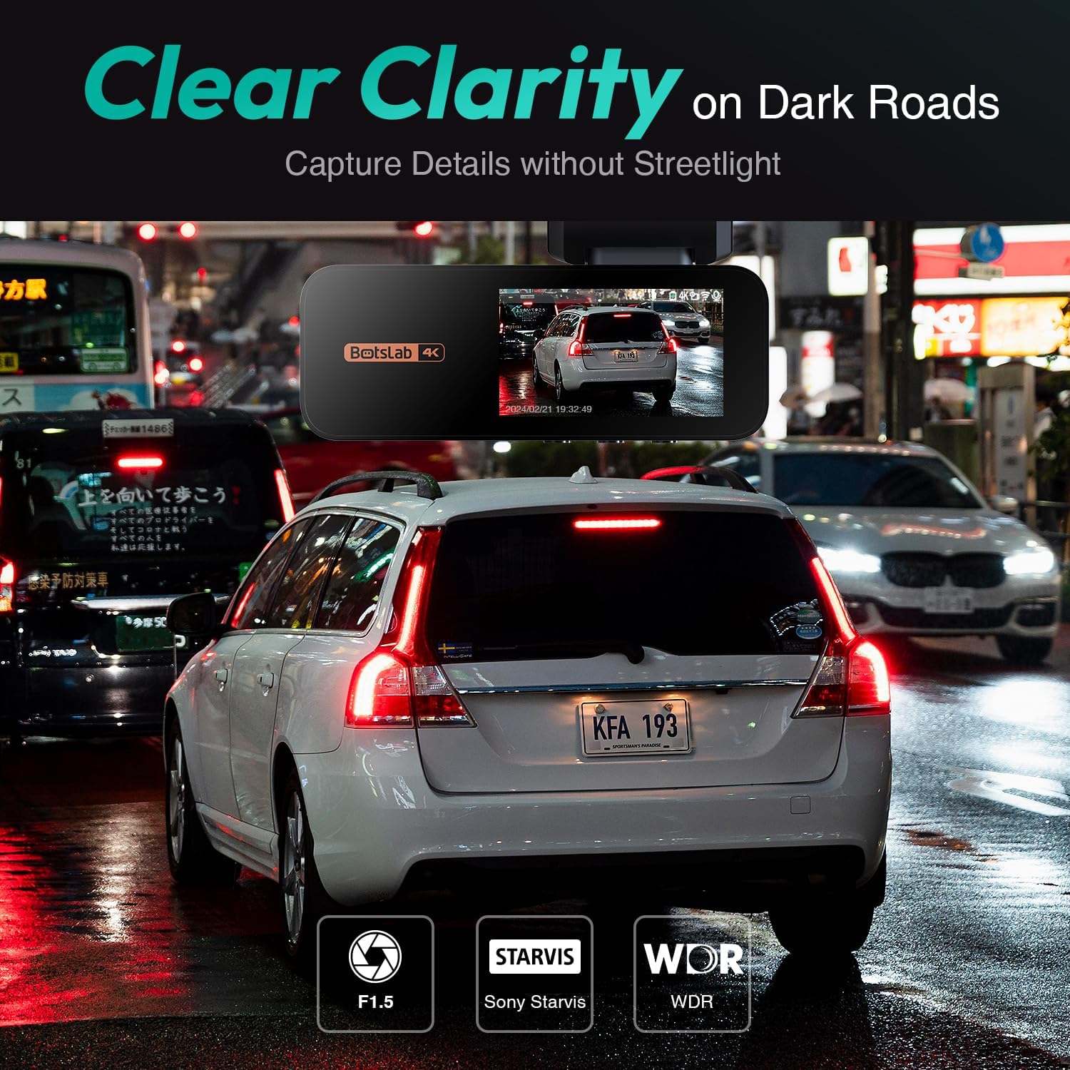 BOTSLAB 4K Dash Cam Front and Rear, 170° Ultra Wide Dashcam with ADAS, Night Vision, 24/7 Parking Mode, Sony STARVIS Sensor, WDR, Free 64GB SD Card, 5G/2.4G WiFi, Built-in GPS, Loop Recording