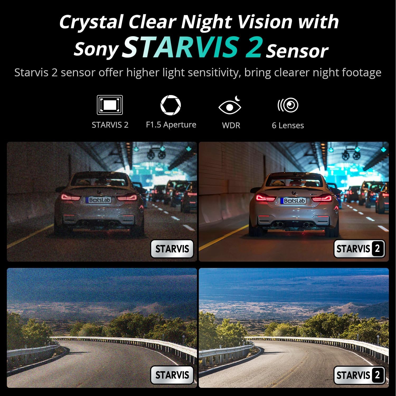 BOTSLAB 4K Dash Cam Front and Rear, STARVIS 2 Sensor, Voice Control, 64GB Card Included, 5GHz WiFi Dashcam Front and Rear Camera, Built in GPS, WDR Night Vision, 170°Wide Angle, 24H Parking Mode