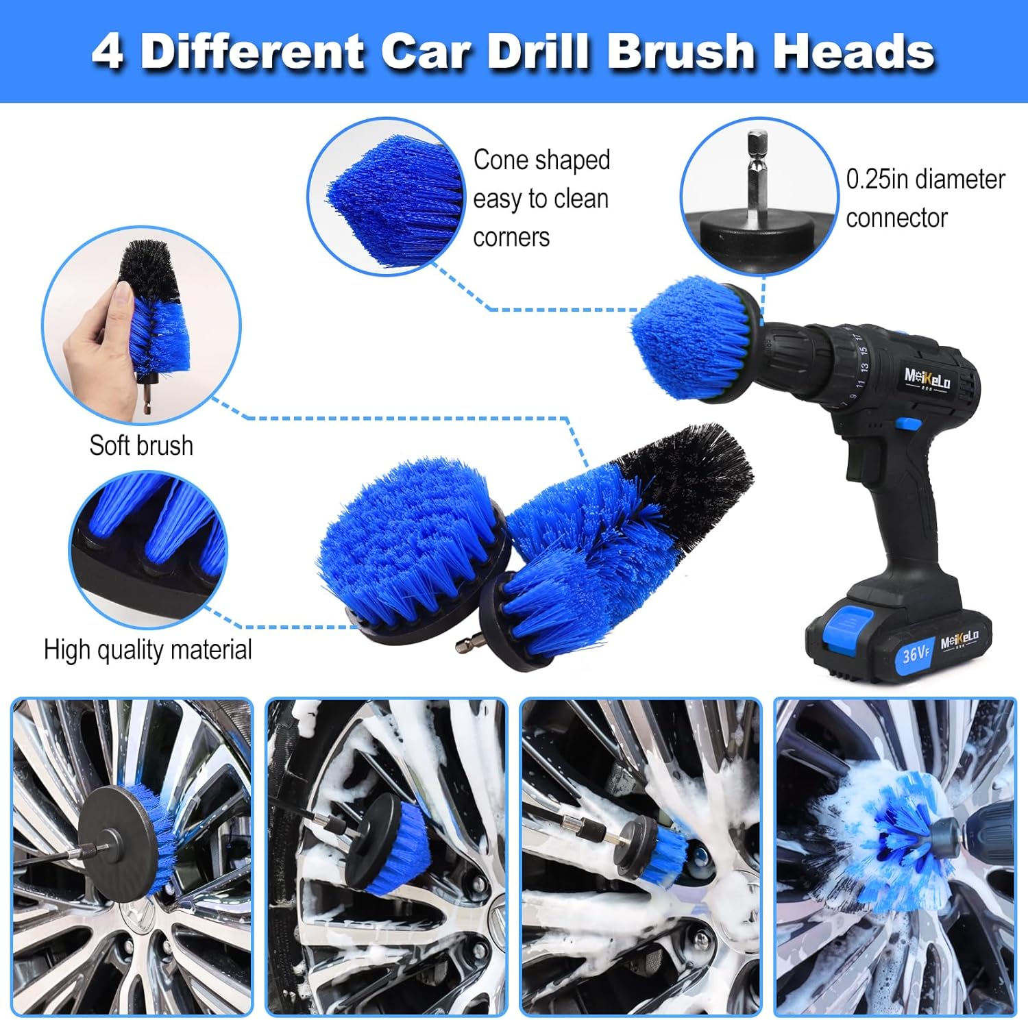 Car Detailing Kit, 18Pcs Car Detailing Brush Set, Car Cleaning Kit, Drill Brush Set, Car Detailing Brushes, Tire Brush - Car Wash Kit, Car Cleaning Tools brushes for Interior, Exterior, Wheels