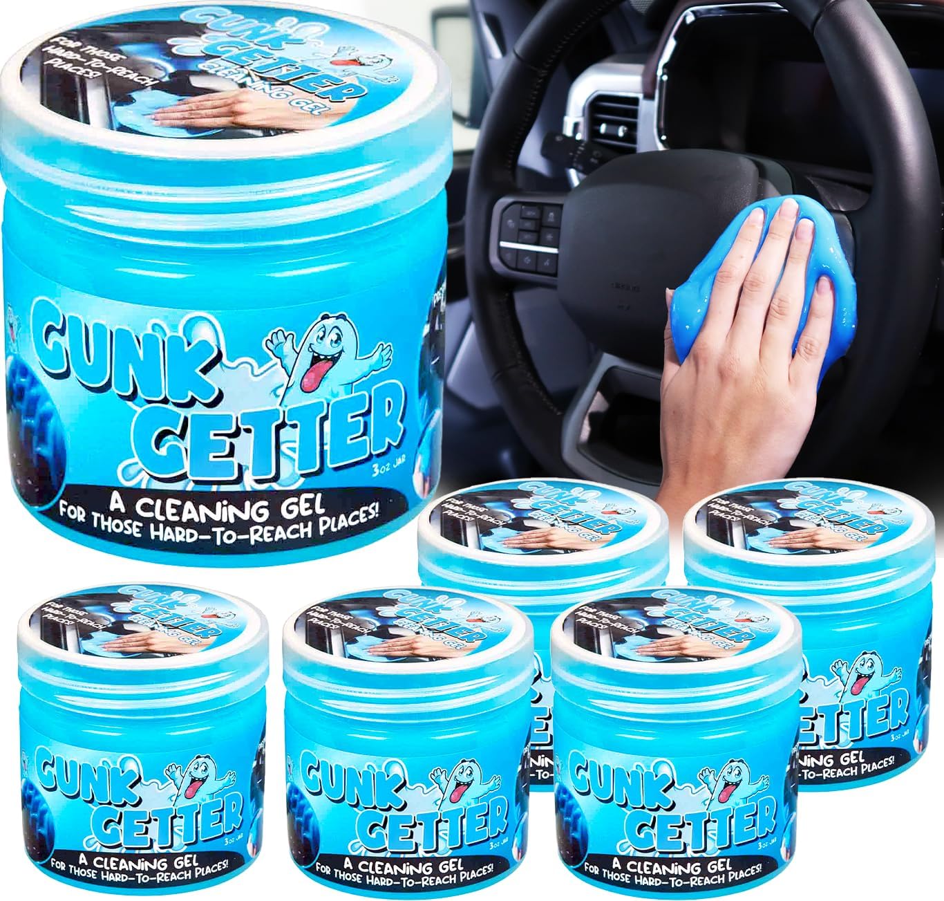 Gunk Getter 12 Pack Cleaning Gel for Those Hard to Reach Places, Automotive Cup Holder Electronic Keyboard Office, Slime Gel Cleaner Dust Crumb Removal (Jar, Blue, 3.5oz)