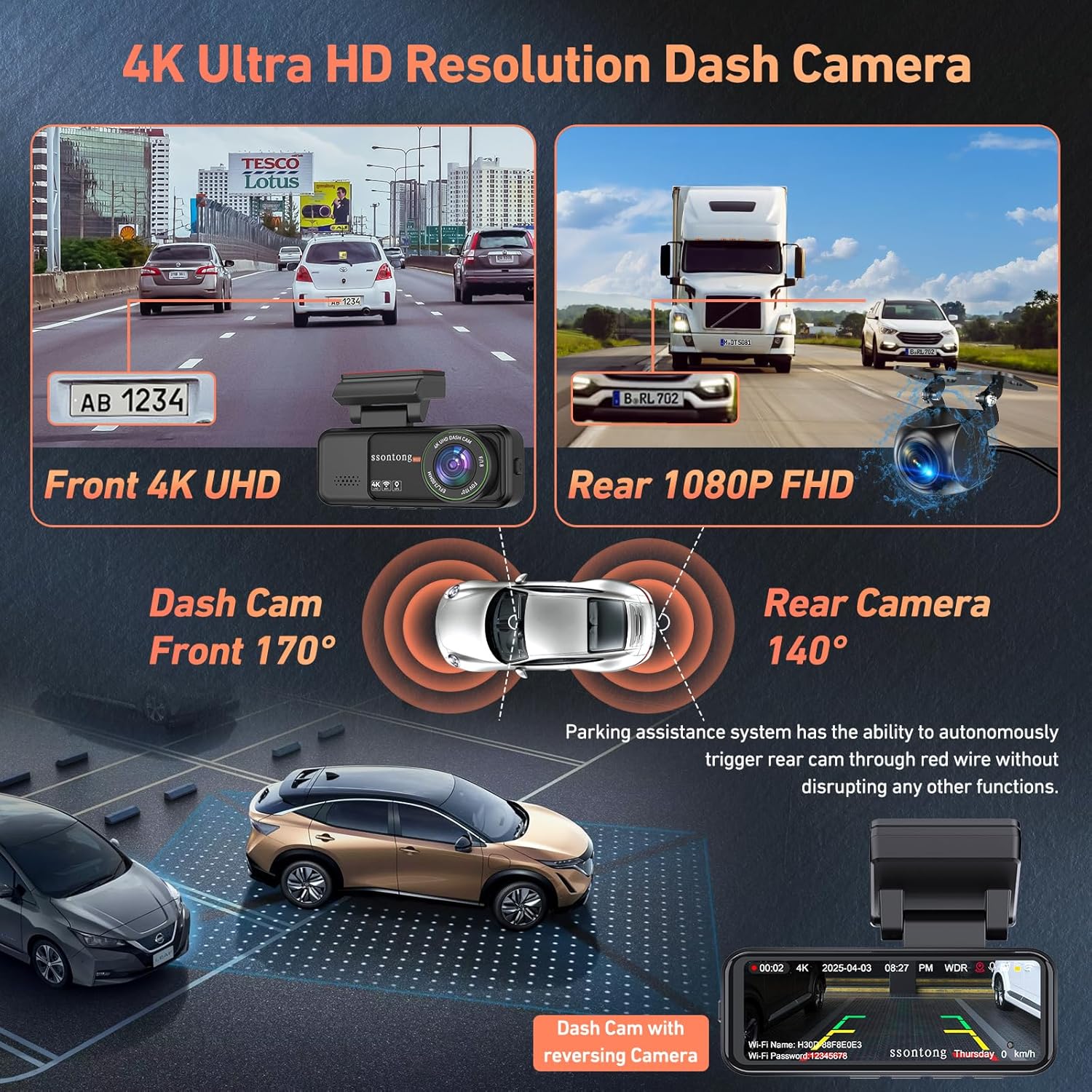 Car Camera - Dash Cam Front and Rear, 4K Dash Camera for Cars Built-in 5.8G WiFi GPS ADAS Dashcam,3.2" IPS Screen Dash Cam with Free 32GB Card,G-Sensor,Loop Recording,WDR,Night Vision Dashboard Camera