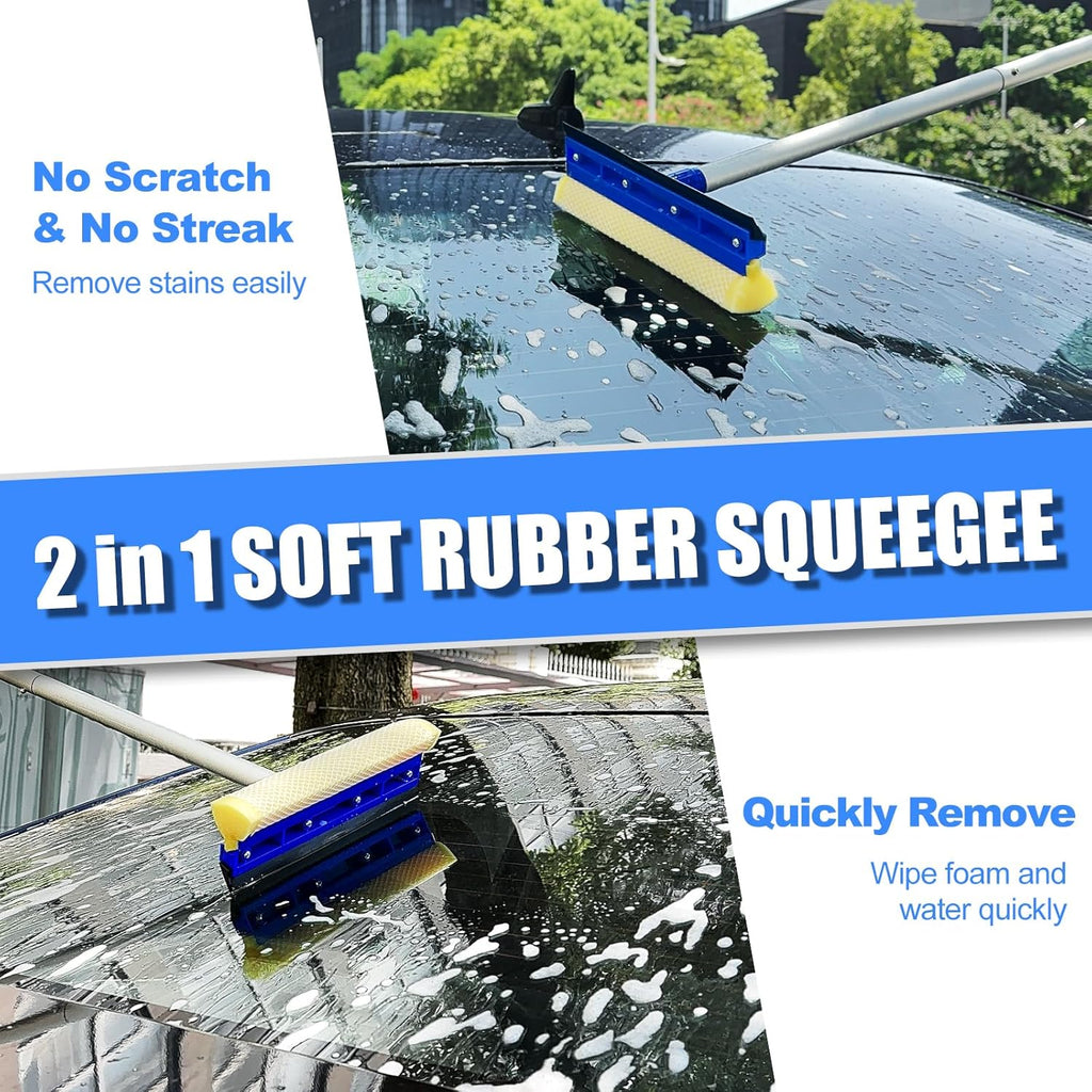 NIKCOSMK 62'' Car Wash Brush with Long Handle, Car Wash Kit with Tire Brush, Tower, Window Squeegee, Chenille Microfiber Car Wash Mop Mitt, Car Cleaning Brush Kit Supplies for Car, Truck, SUV, RV