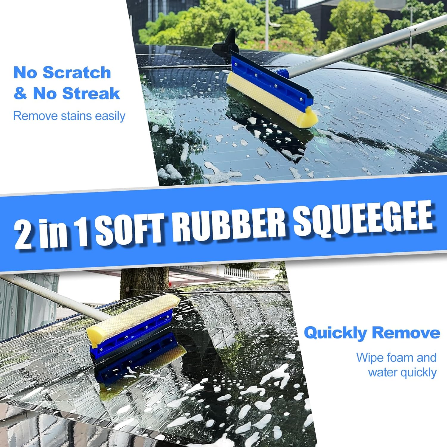 NIKCOSMK 62'' Car Wash Brush with Long Handle, Car Wash Kit with Tire Brush, Tower, Window Squeegee, Chenille Microfiber Car Wash Mop Mitt, Car Cleaning Brush Kit Supplies for Car, Truck, SUV, RV