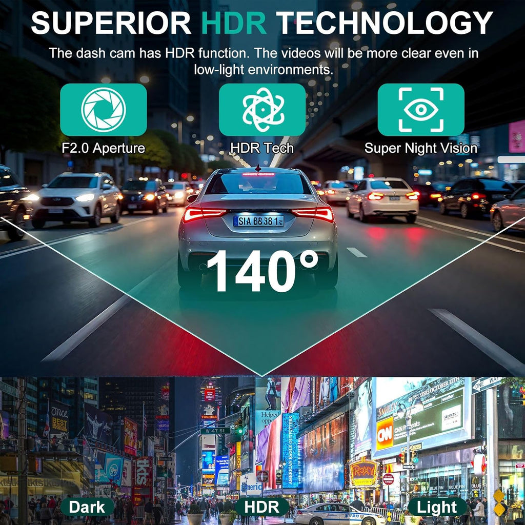 Dash Cam Front and Rear, 720P FHD Dual Dash Cam Front Rear Car DVR Dash Camera with 4-inch HD Display, Car Dashcam Video Recorder with Night Vision,G-Sensor,Loop Recording,HDR Motion Detection