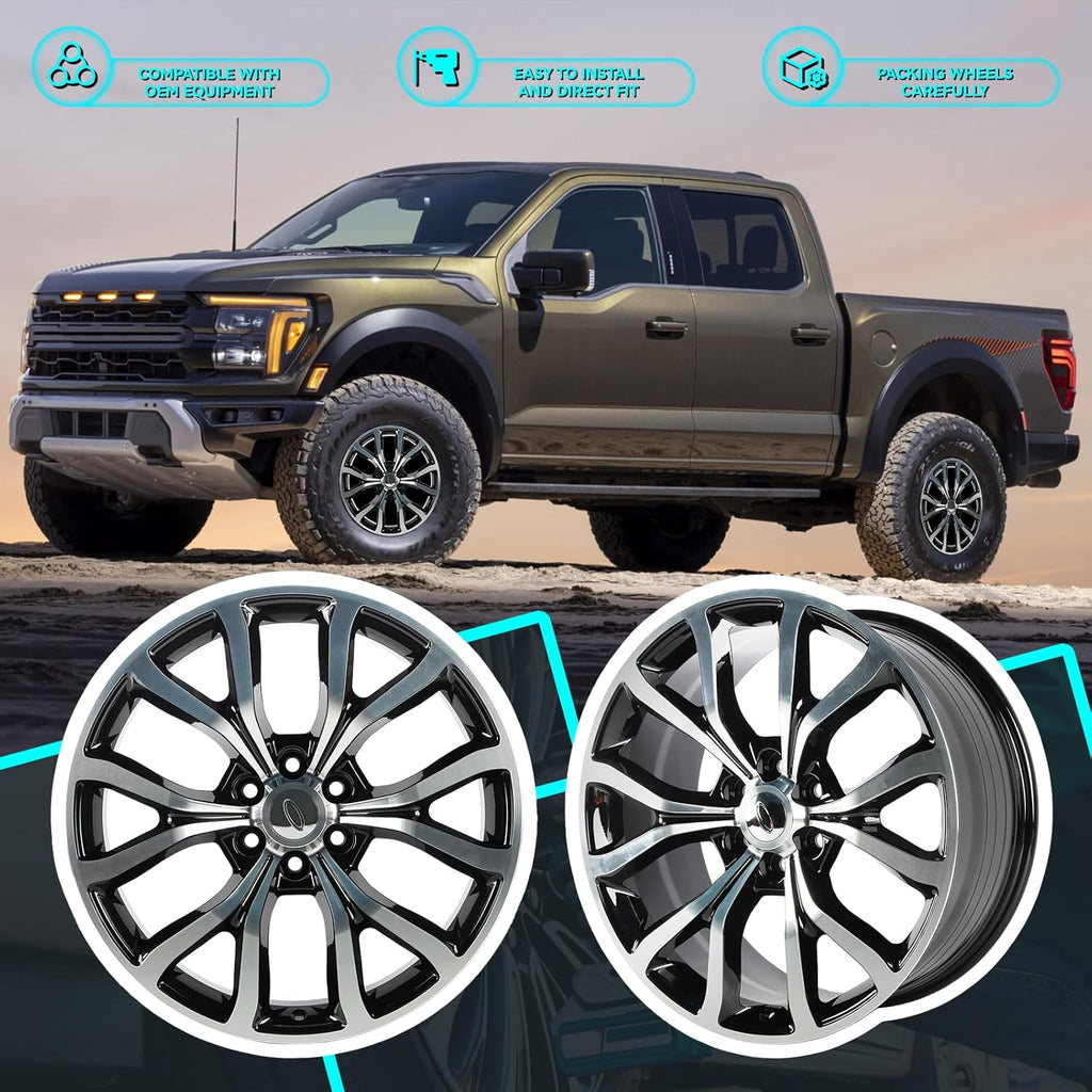 HOLUEKU New Single 22x9.5 inch 22 Inch 22x9.5&#34; Premium Aluminum Alloy Wheel Rim Fits for Ford F-150 Expedition F150 2004-2025, OEM Design Replacement Rim, Gloss Black