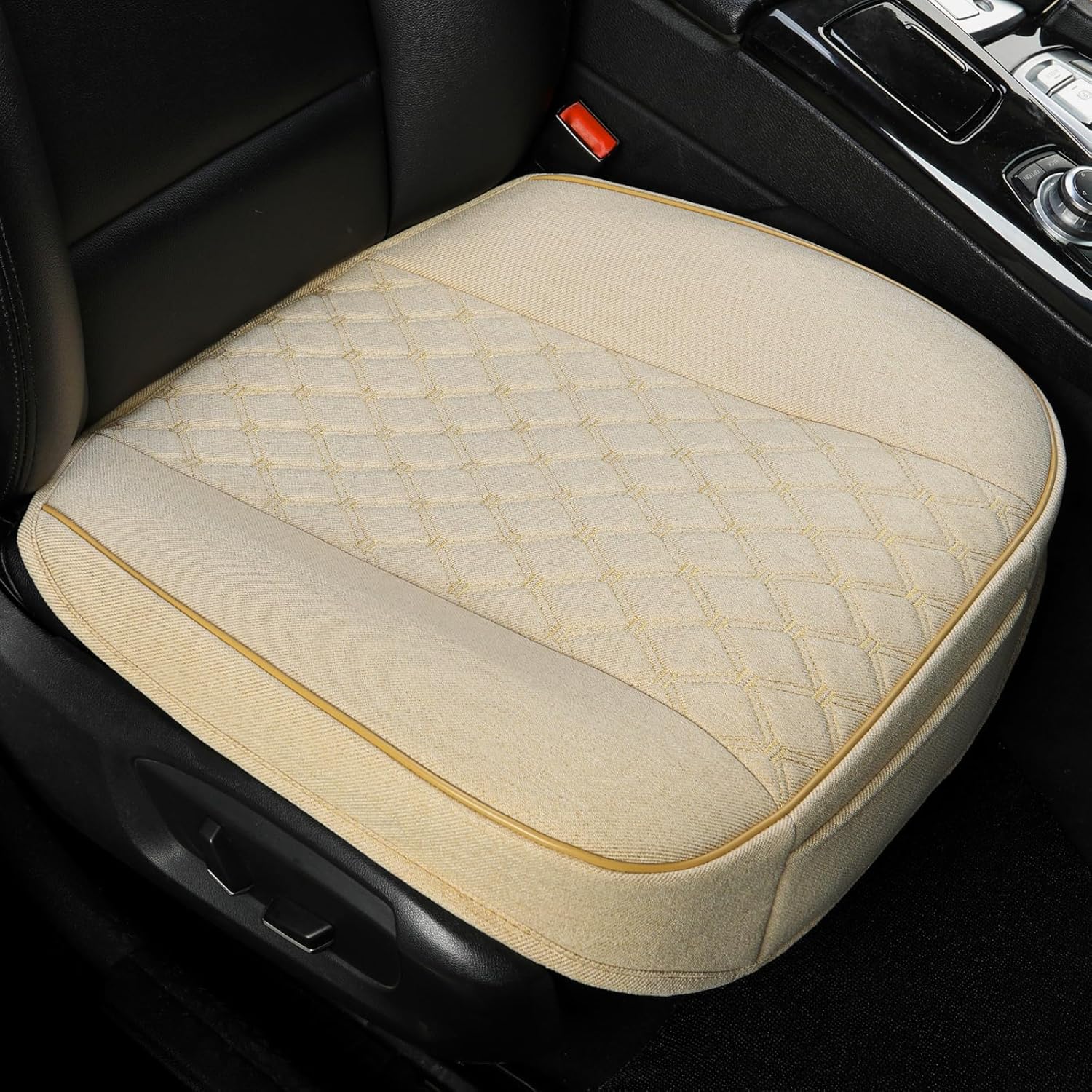 West Llama Linen Front Car Seat Cover Protector Anti-Slip Bottom Seat Cover Fits 95% of Vehicles,Wrapping Around The Bottom,Diamond Pattern(Black-2Pcs)