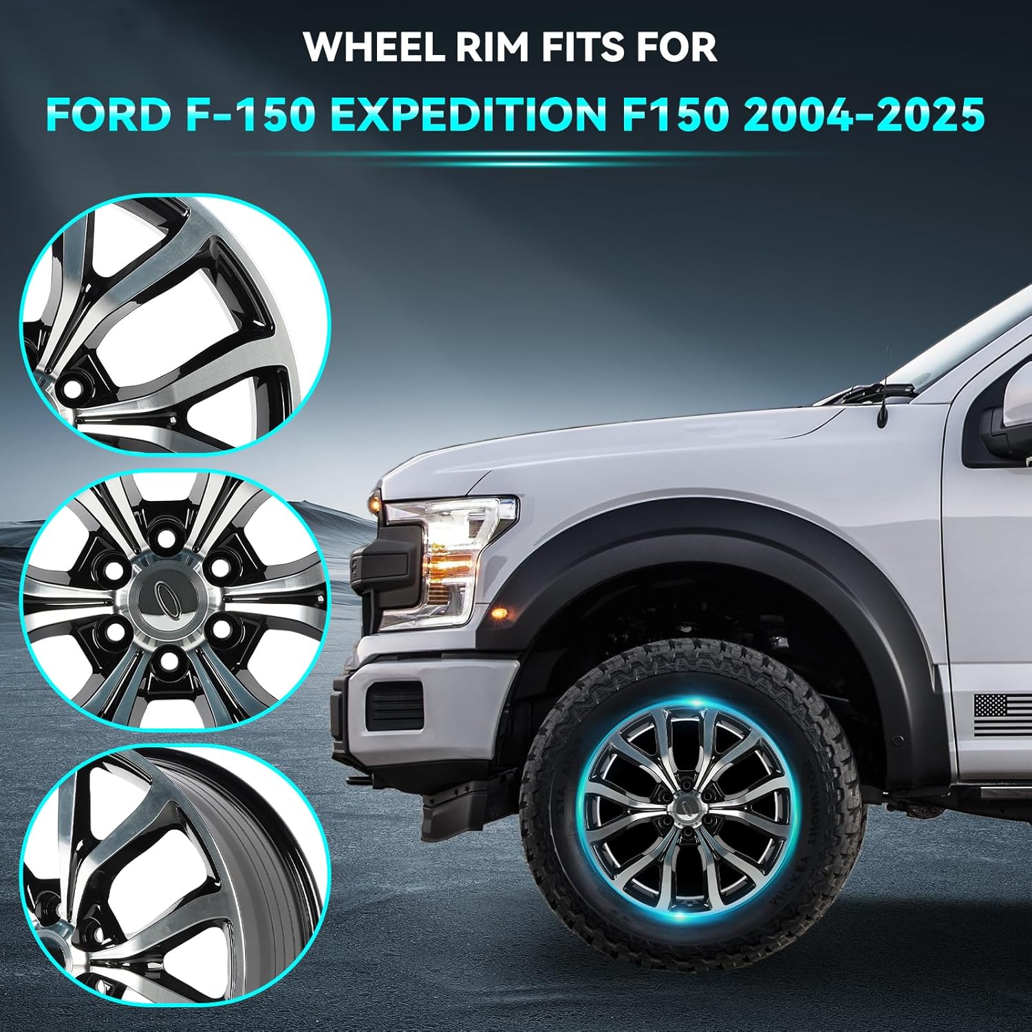 HOLUEKU New Single 22x9.5 inch 22 Inch 22x9.5&#34; Premium Aluminum Alloy Wheel Rim Fits for Ford F-150 Expedition F150 2004-2025, OEM Design Replacement Rim, Gloss Black