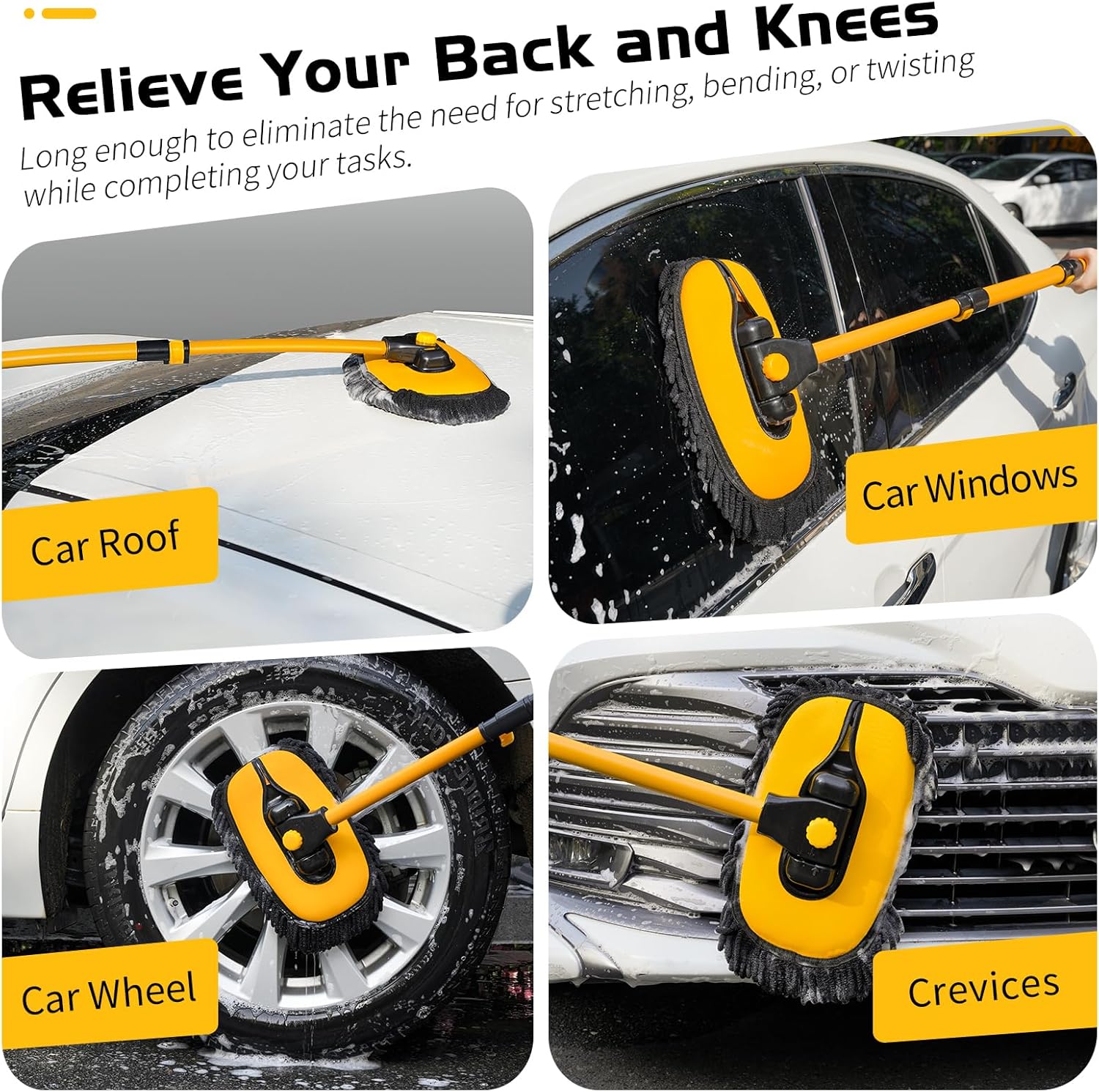 Ordenado 15°Curved Car Wash Brush with Long Handle, 43" Car Cleaning Brush with Extension Pole, Microfiber RV Wash Mop Scratch-Free, Exterior Washer Mop for Washing Roof Truck Camper SUV Caravan Boat