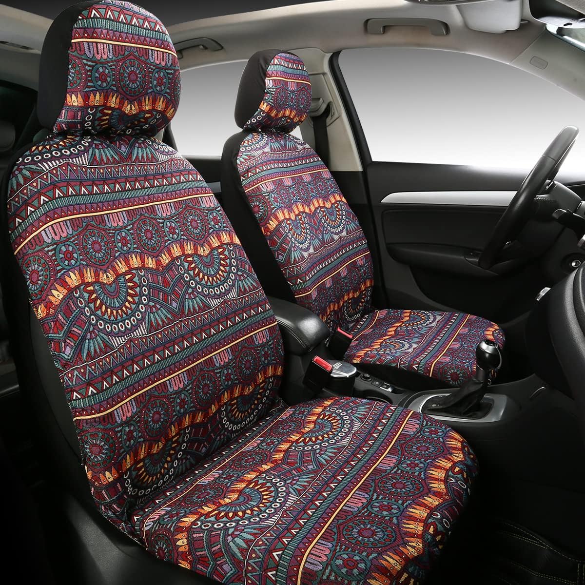 PONYJOYUP Baja Saddle Blanket Car Seat Covers 9PCS Full Set, Breathable and Washable Striped Woven Automotive Vehicle Seat Cover, Universal Seat Cover for Sedan, SUV, Truck, Airbag Compatible