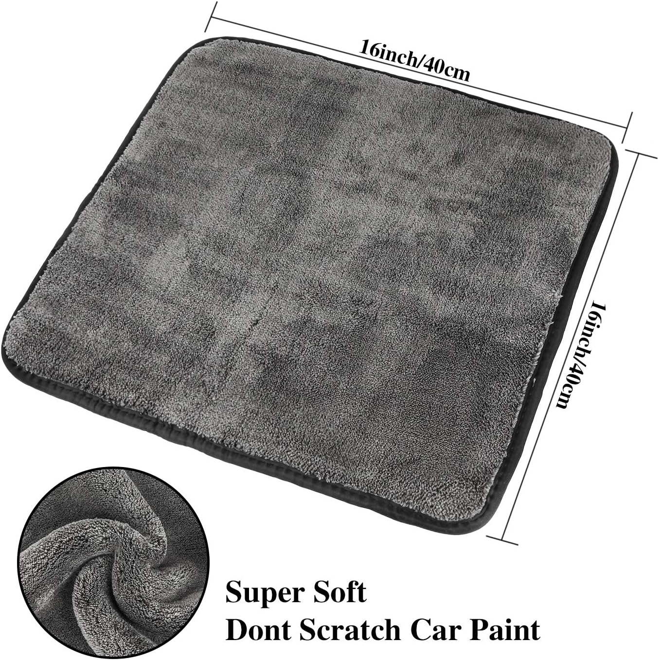 GTF Microfiber Car Cleaning Cloths, Upgraded 1200gsm Ultra-Thick Cars Drying Towel Microfiber Cloth for Car and Home Polishing Washing and Detailing 16'' x 16''(3 Pack)