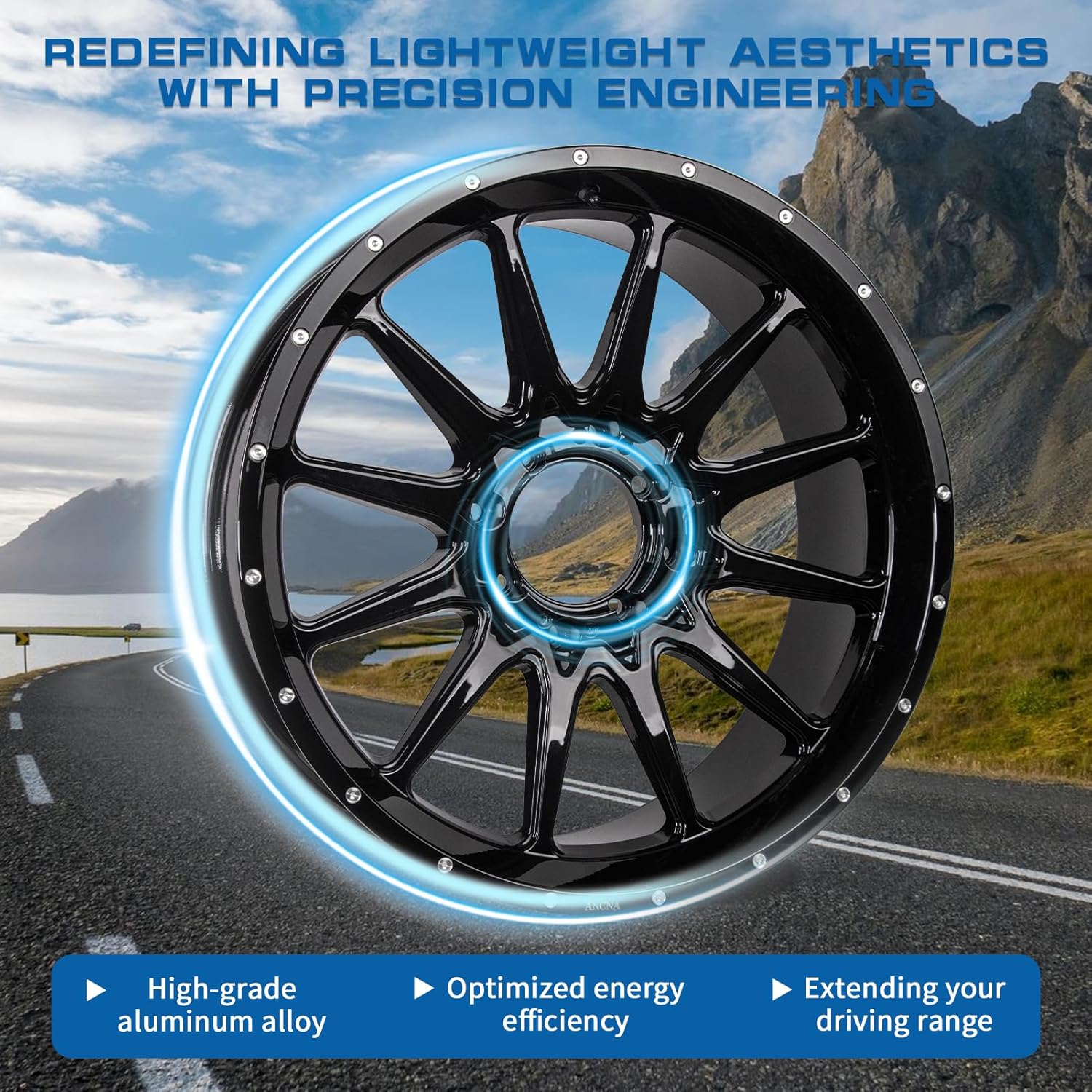 20"x8" Wheel Rim 4x136/156 Premium Aluminum Alloy Rim with Black Spokes, Center Bore-110.18mm Wheel Load Raiting - 1200 LBS,+0 mm Offset