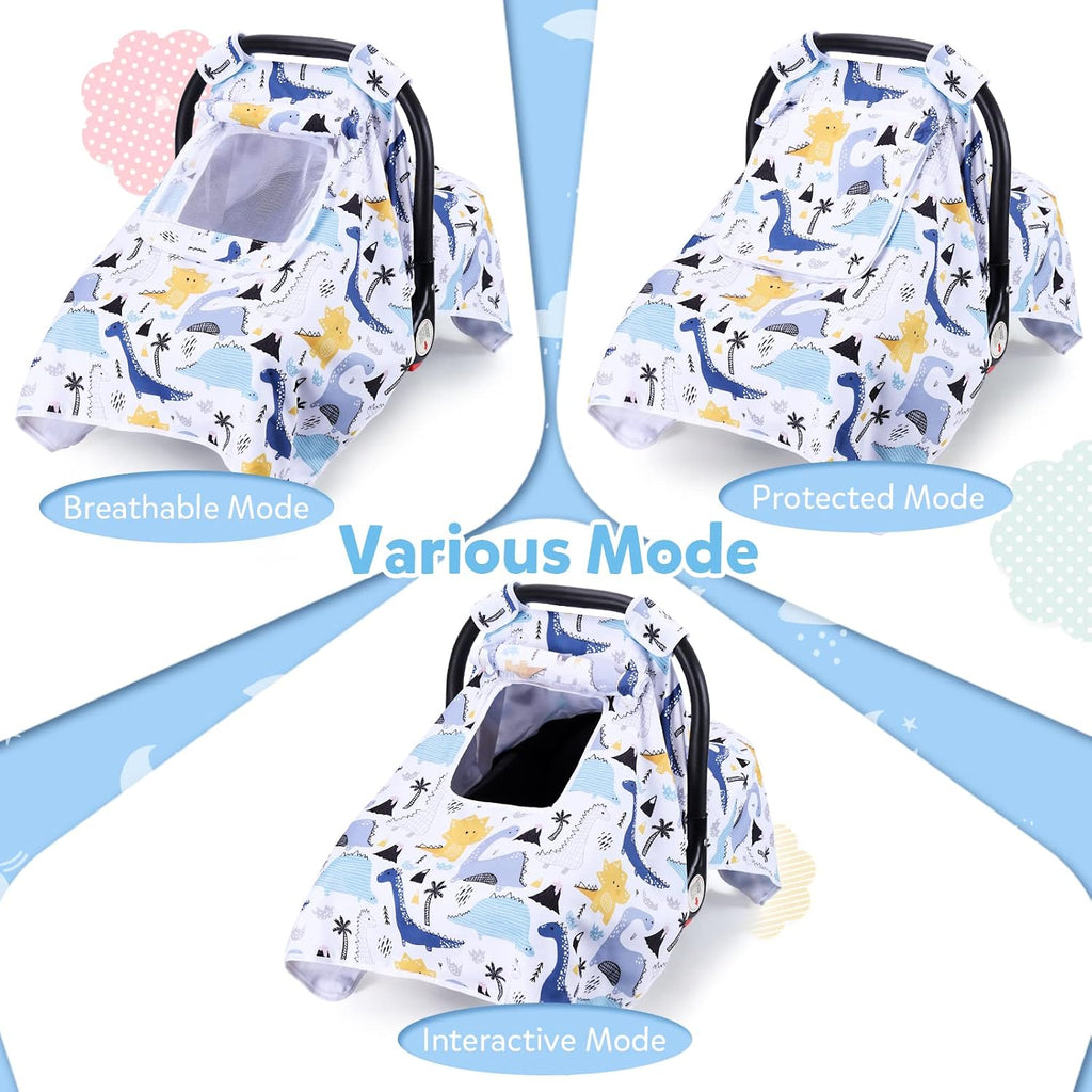 THE KENKYO Car Seat Covers for Babies, Baby Car Seat Cover for Girls Boys, Kick-Proof Newborn Carrier Canopy with Breathable Mesh Peep Window, Windproof Stroller Cover for All Seasons
