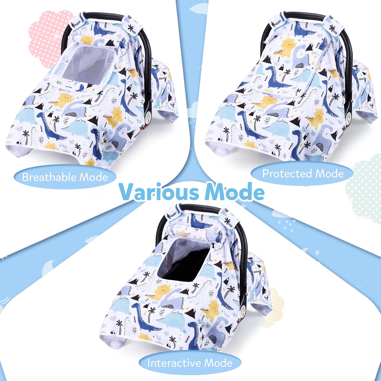 THE KENKYO Car Seat Covers for Babies, Baby Car Seat Cover for Girls Boys, Kick-Proof Newborn Carrier Canopy with Breathable Mesh Peep Window, Windproof Stroller Cover for All Seasons