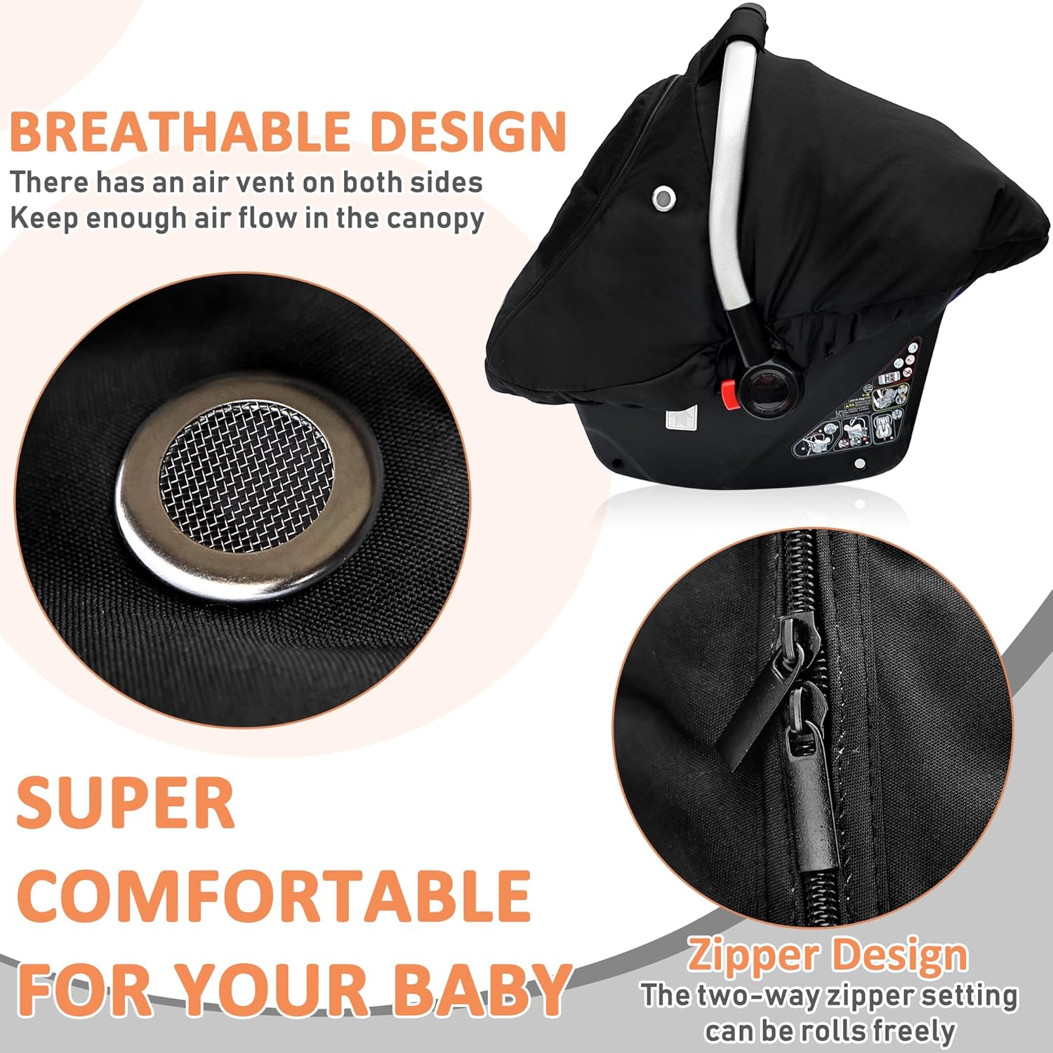 Waterproof Winter Baby Car Seat Cover, Carseat Cover Boys, Cozy & Warm Cover, Infant Car Seat Canopy, Universal Cold Weather Shield, Black