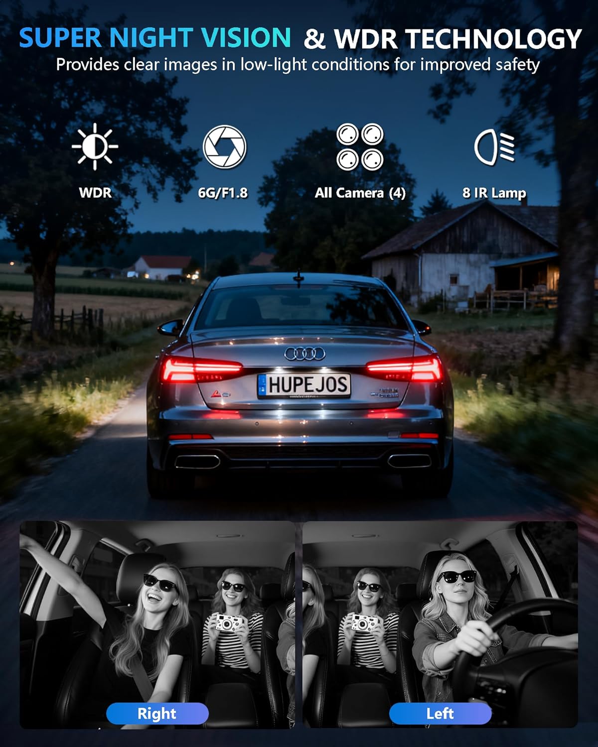 Dash Cam 4 Channel Front and Rear Inside, 360° Car Camera 4K UHD, Dash Camera for Cars Built-in Wi-Fi GPS, Dashcam with 64GB Card, Voice Control, CPL Filter, WDR Night Vision, 24H Parking Mode(V8PLUS)