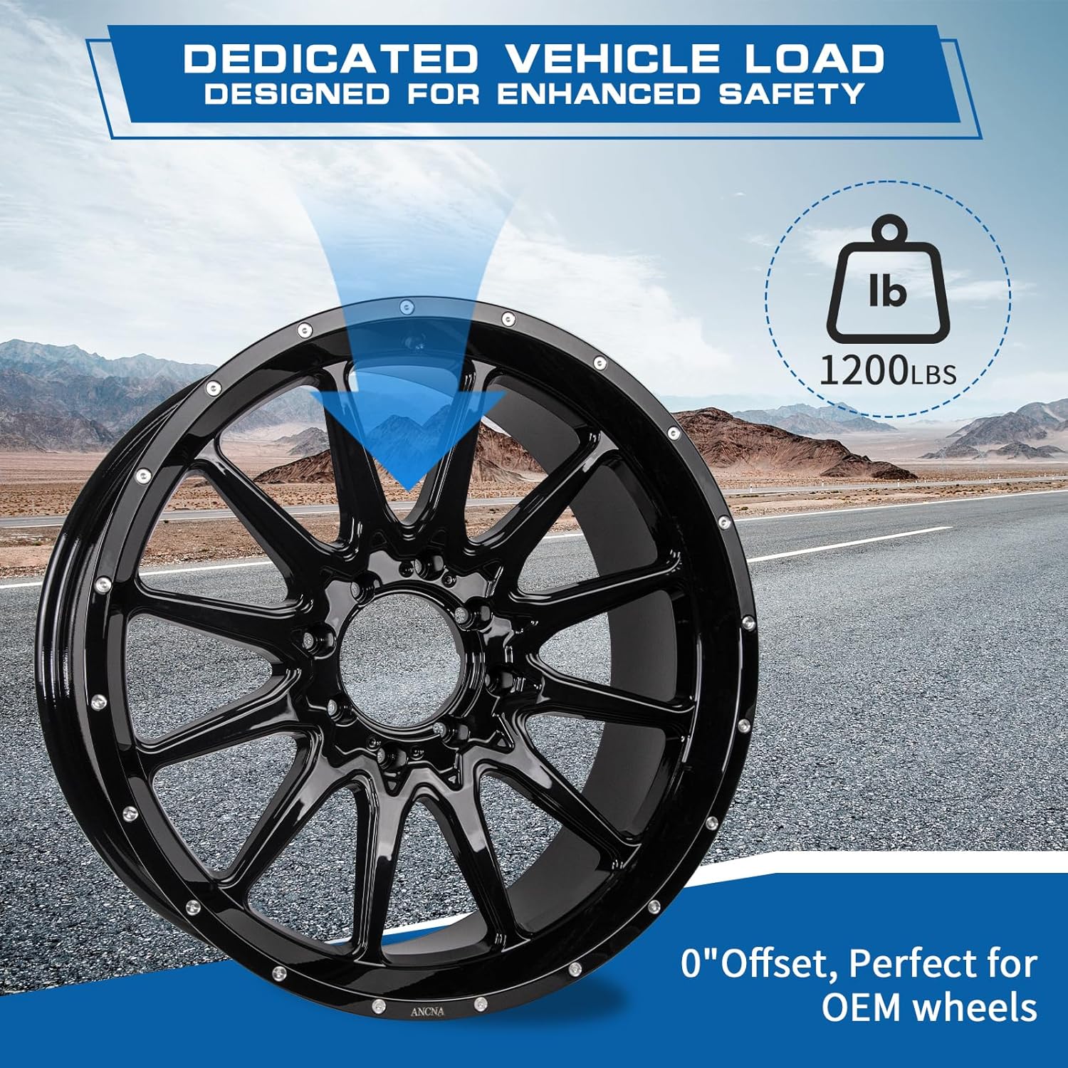 20"x8" Wheel Rim 4x136/156 Premium Aluminum Alloy Rim with Black Spokes, Center Bore-110.18mm Wheel Load Raiting - 1200 LBS,+0 mm Offset