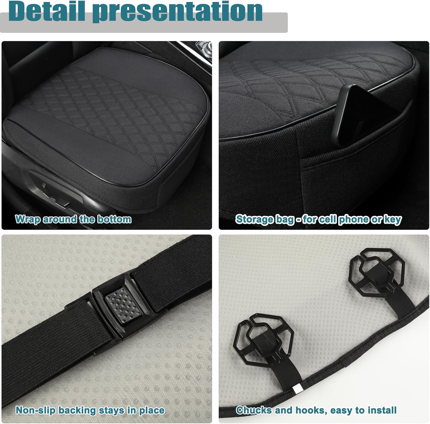 West Llama Linen Front Car Seat Cover Protector Anti-Slip Bottom Seat Cover Fits 95% of Vehicles,Wrapping Around The Bottom,Diamond Pattern(Black-2Pcs)