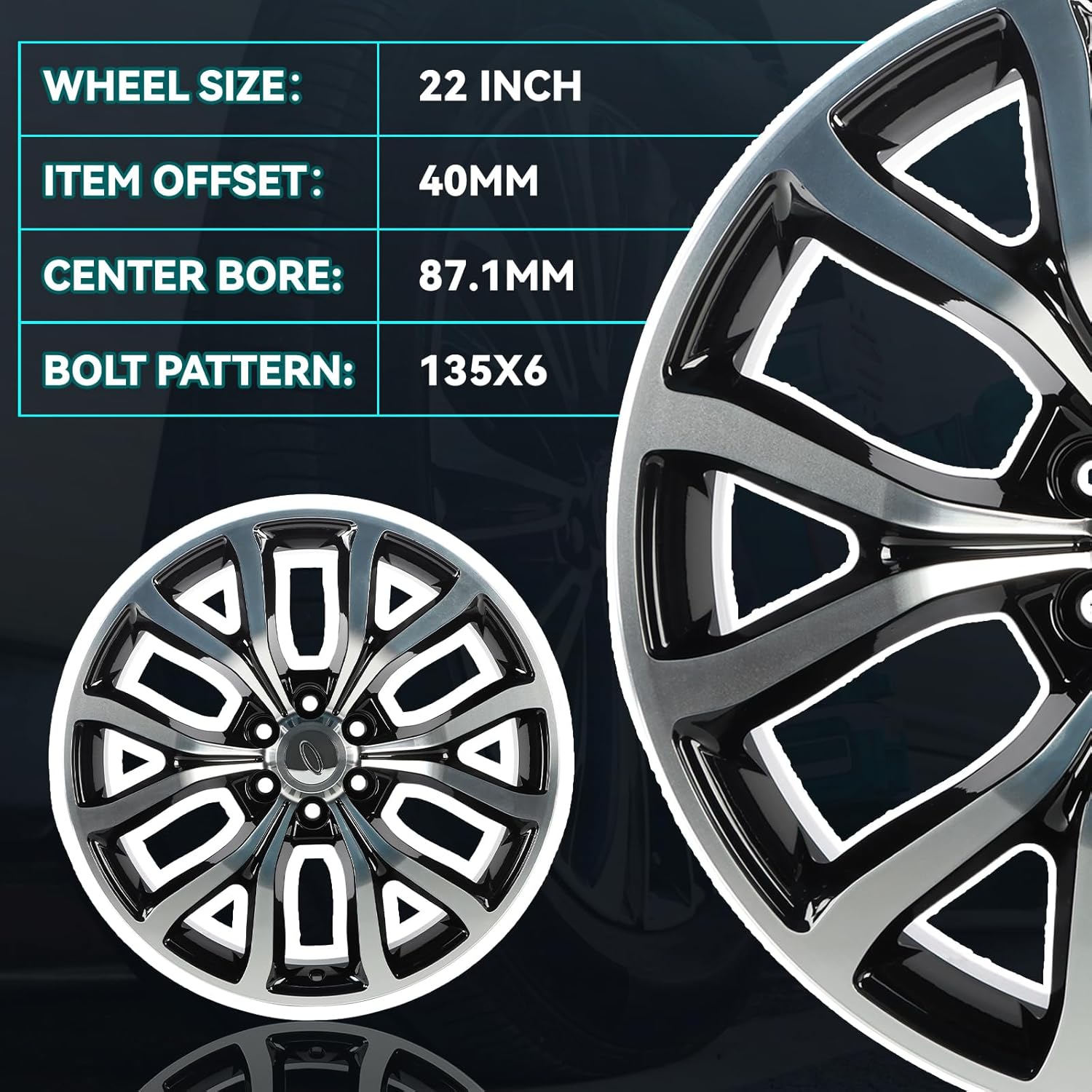 HOLUEKU New Single 22x9.5 inch 22 Inch 22x9.5&#34; Premium Aluminum Alloy Wheel Rim Fits for Ford F-150 Expedition F150 2004-2025, OEM Design Replacement Rim, Gloss Black