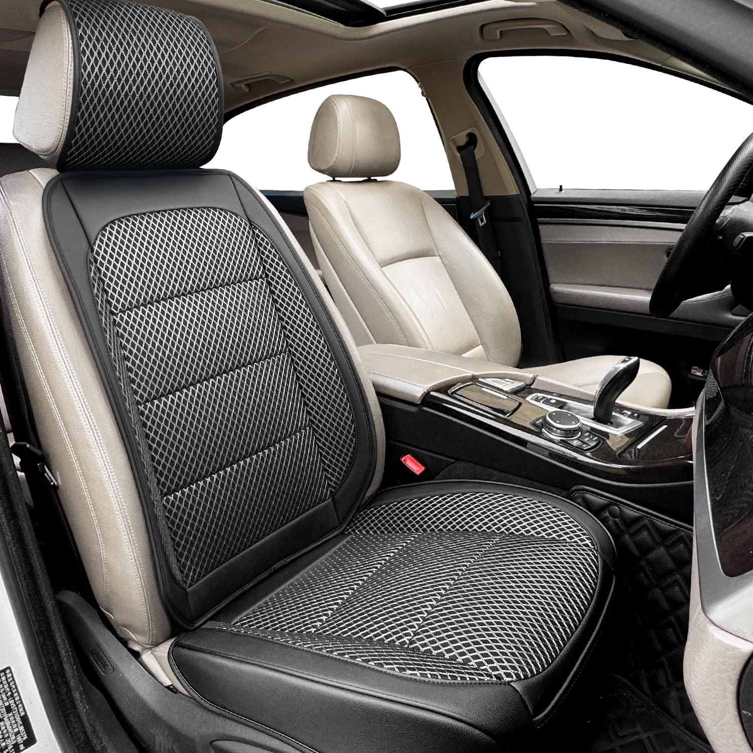 2 Pack Ventilated Cooling Car Seat Covers for Summer, 3D Air Mesh Breathable Leather Front Seat Protectors with Storage Pocket, Universal Fit Non-Slip Seat Cushion for Car Truck SUV(Black)