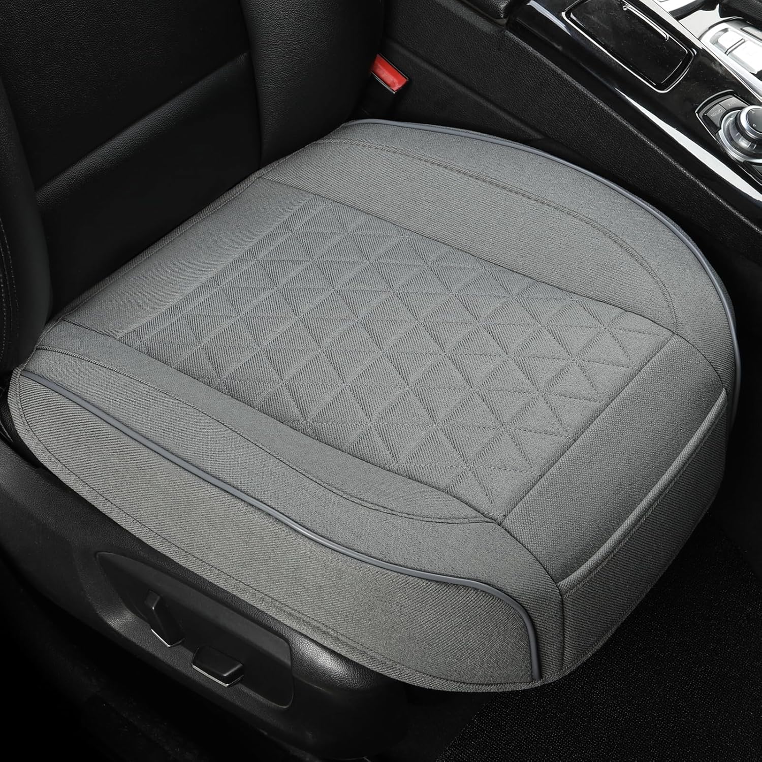 West Llama Linen Front Car Seat Cover Protector Anti-Slip Bottom Seat Cover Fits 95% of Vehicles,Wrapping Around The Bottom,Diamond Pattern(Black-2Pcs)