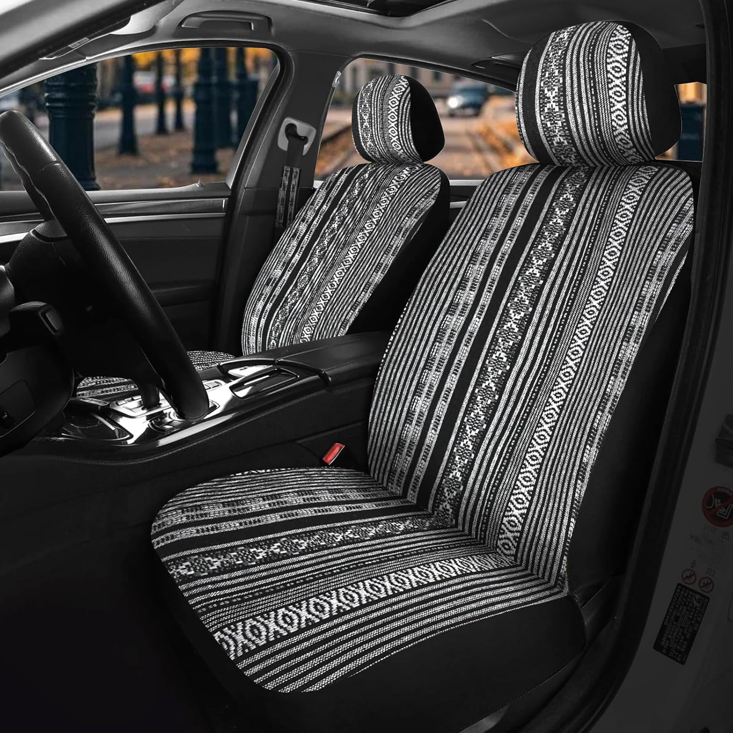 Nilight Car Seat Covers 2PCS Red Stripes Baja Saddle Blanket with Shoulder Pads Breathable Washable Striped Woven Airbag Compatible Universal for Cars SUV Truck Front Seat